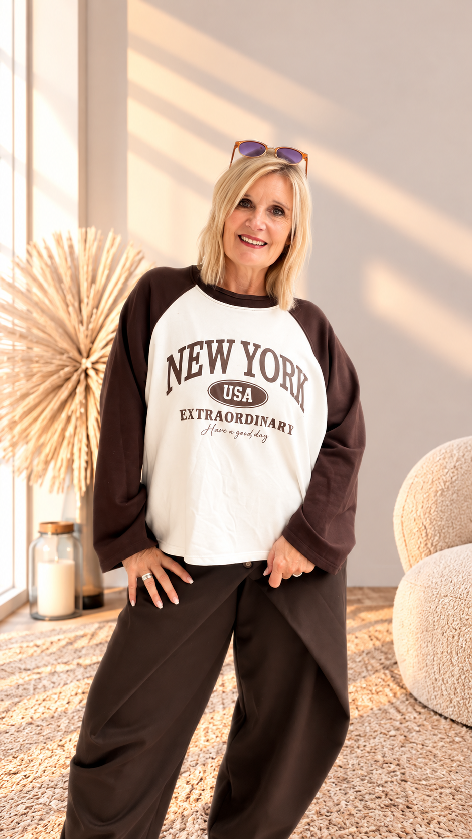 OBERTEIL MIT FRONT DRUCK " NEW YORK" BRAUN