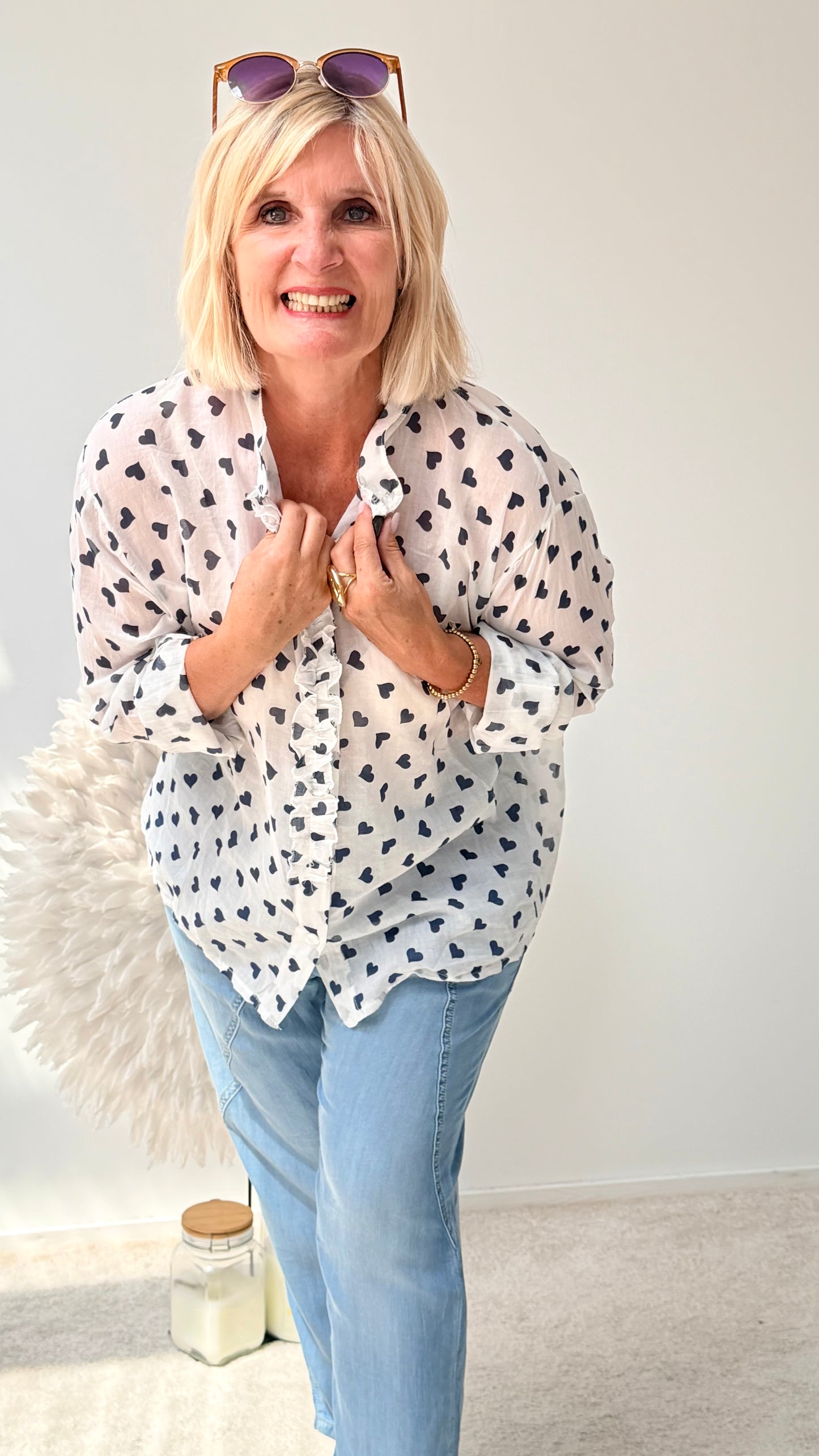 BLUSE "HERZEN" BLAU