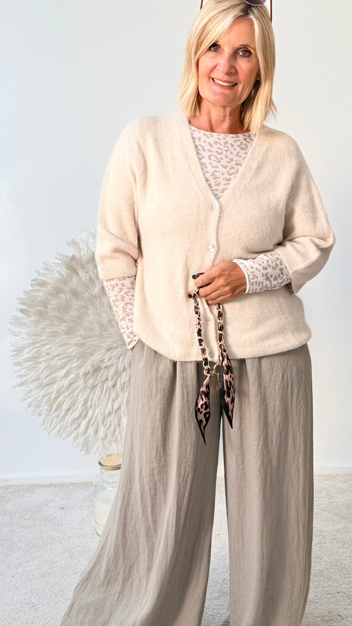 STRICKJACKE MIT 3/4 ARM "BEIGE"
