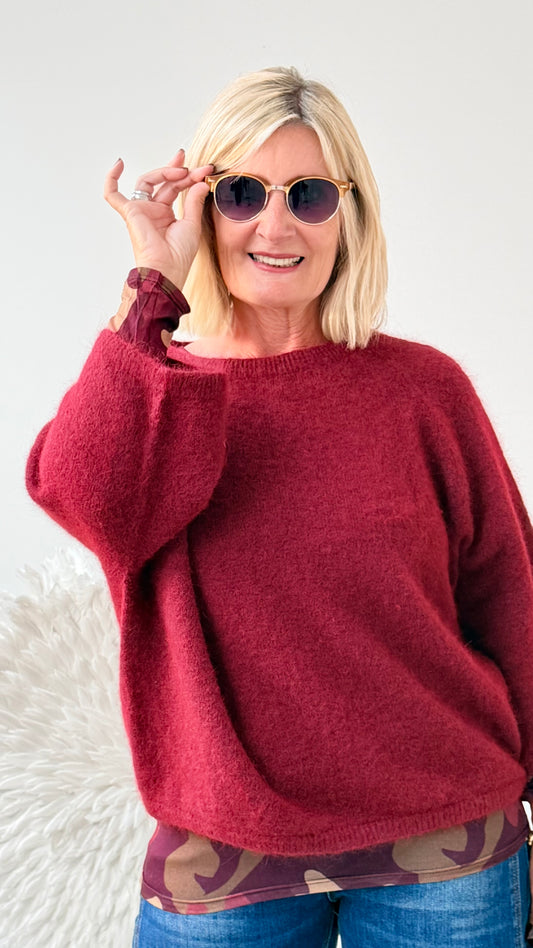 STRICKPULLI MIT 3/4 ARM " BURGUNDA"