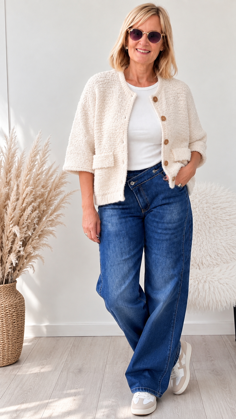STRICKJACKE "BOUCLE" BEIGE