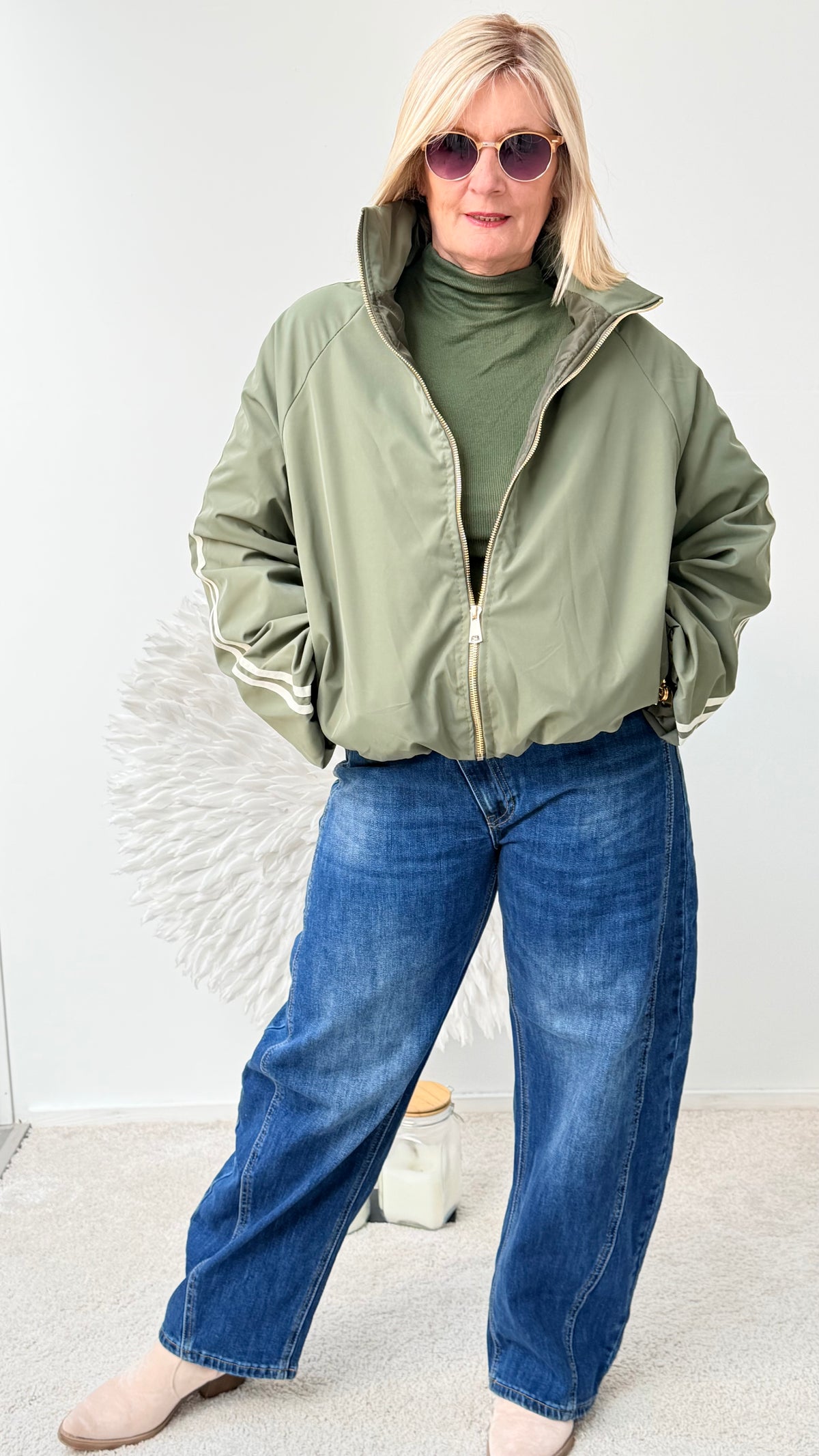 BLOUSON JACKE MIT STREIFEN "OLIVE"