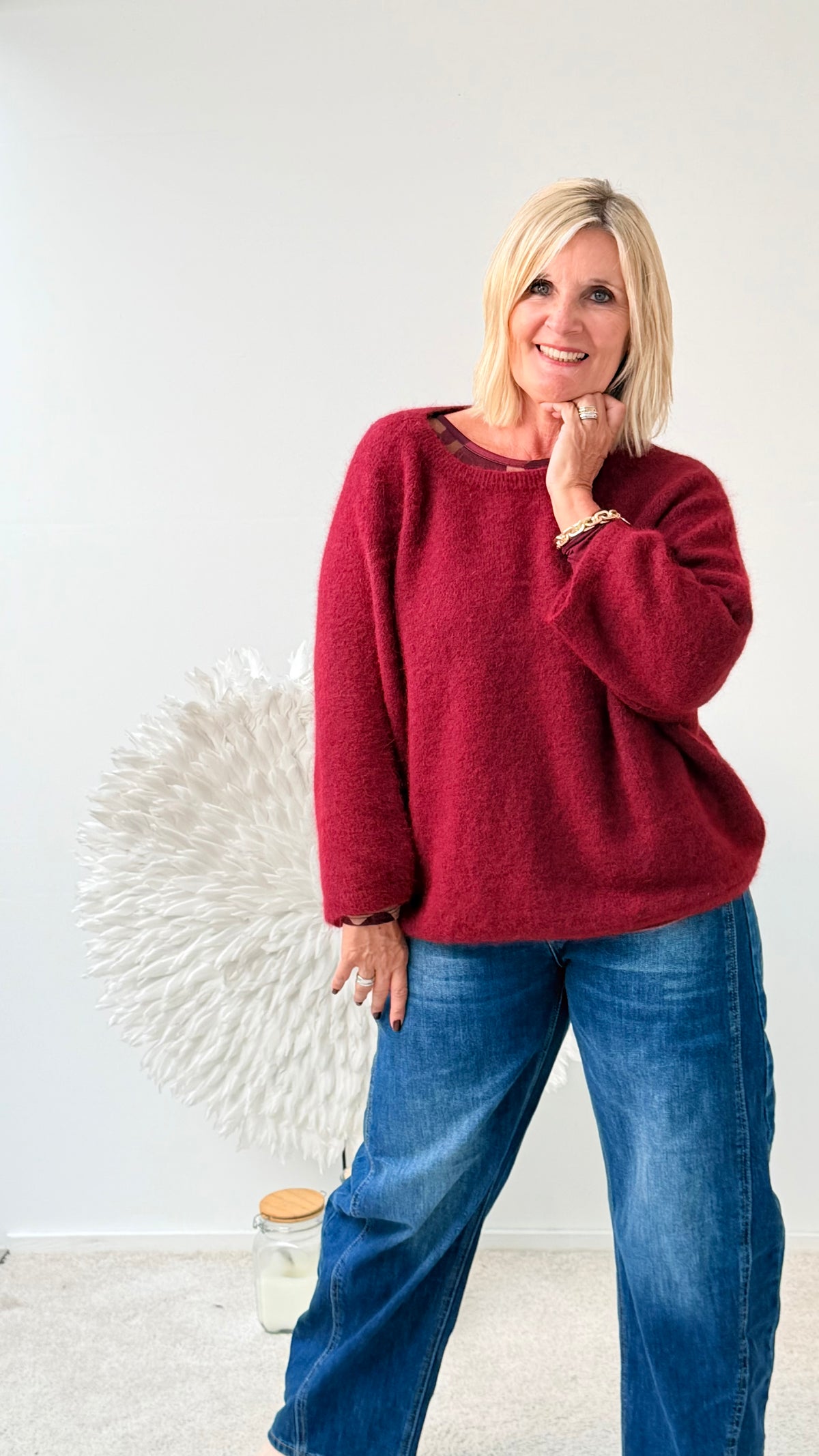 STRICKPULLI MIT 3/4 ARM " BURGUNDA"