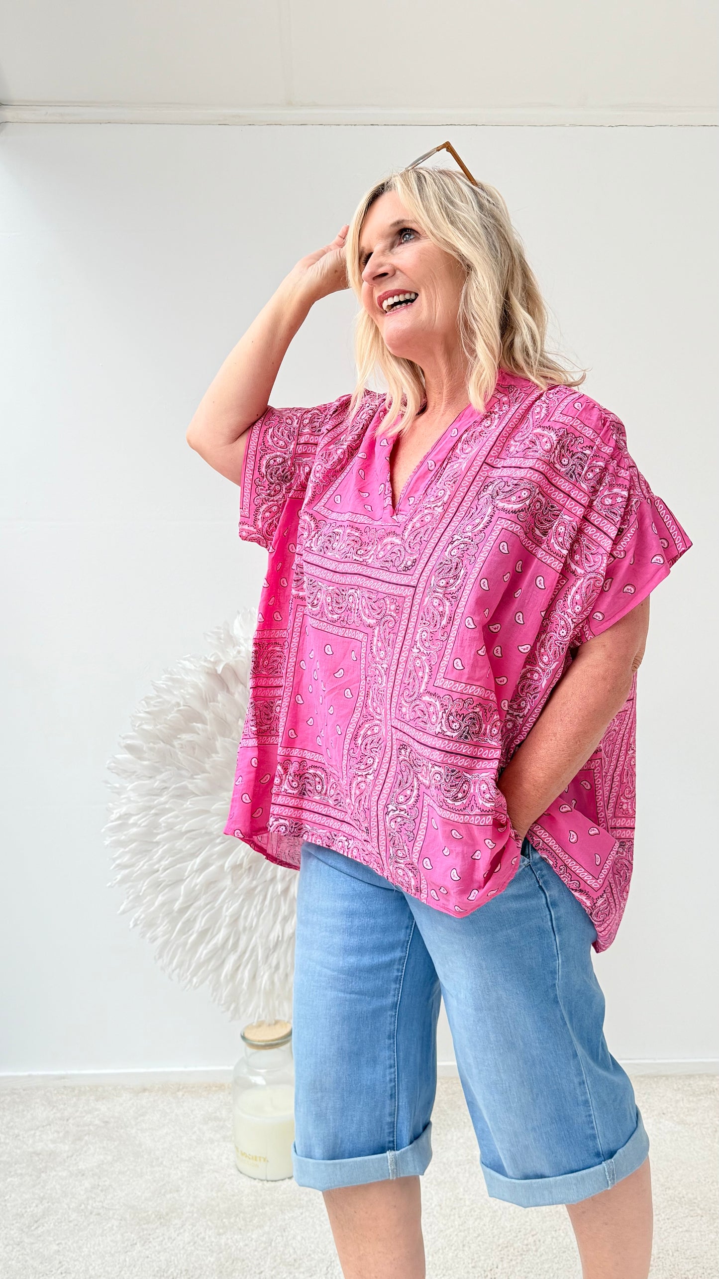 BLUSE IM PAISLEY PRINT "PINK"