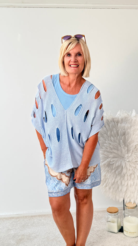 PULLI GELÖCHERT "HELL BLAU "