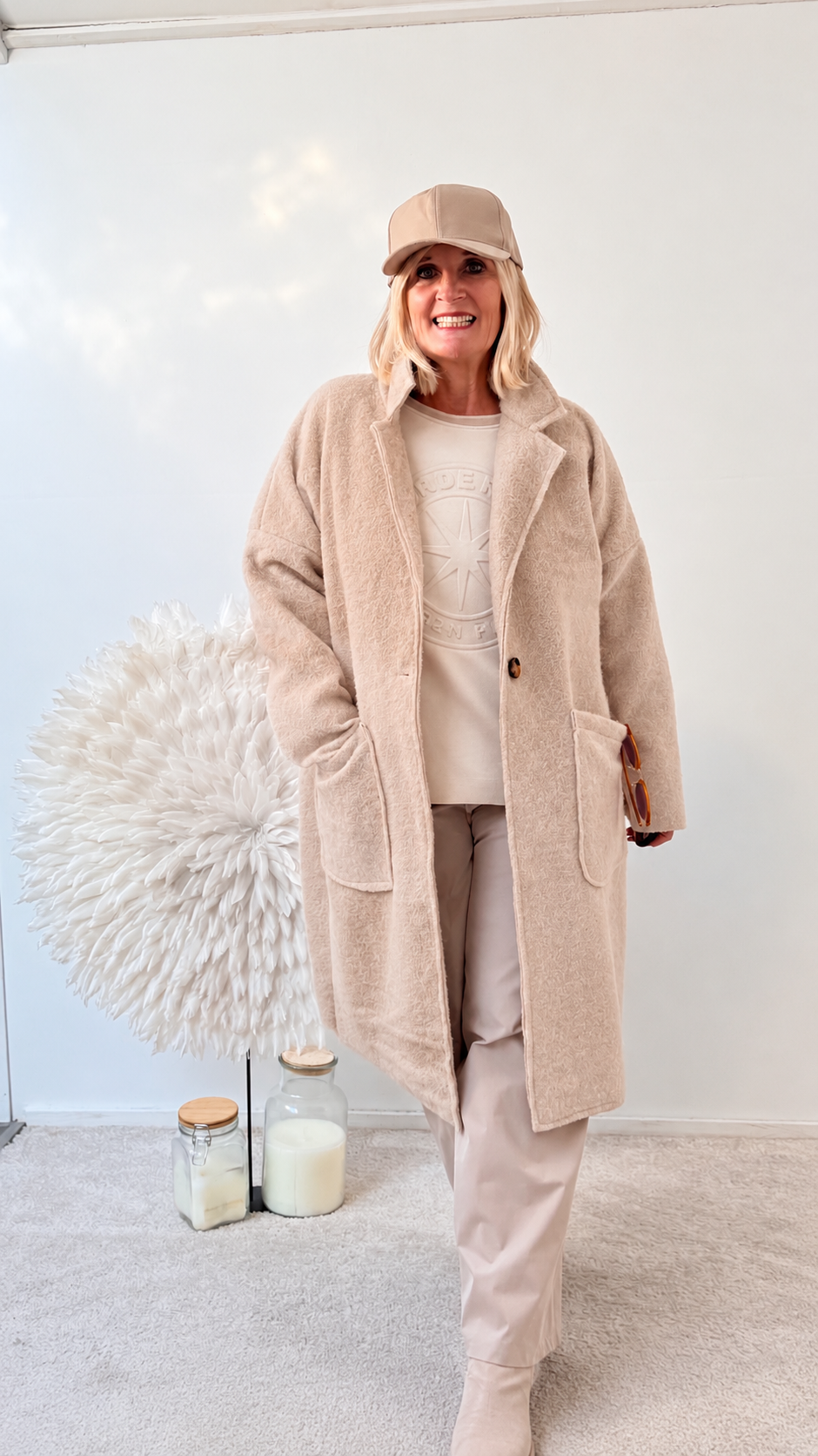 MÄNTEL IN WEICHER WOLLOPTIK "BEIGE“  MELIERT"