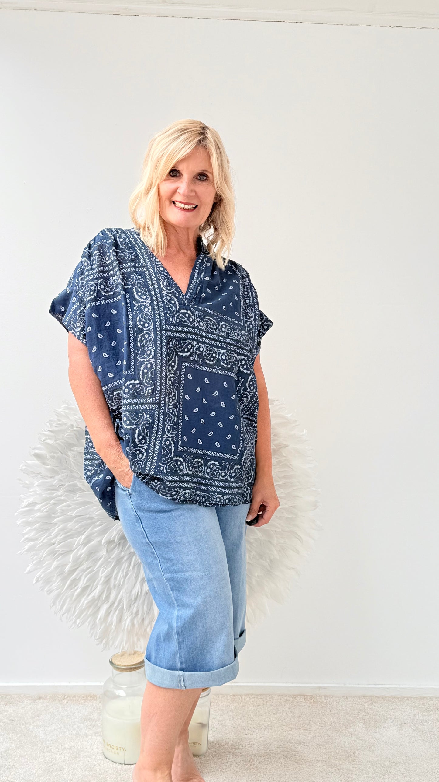 BLUSE IM PAISLEY PRINT "BLAU"