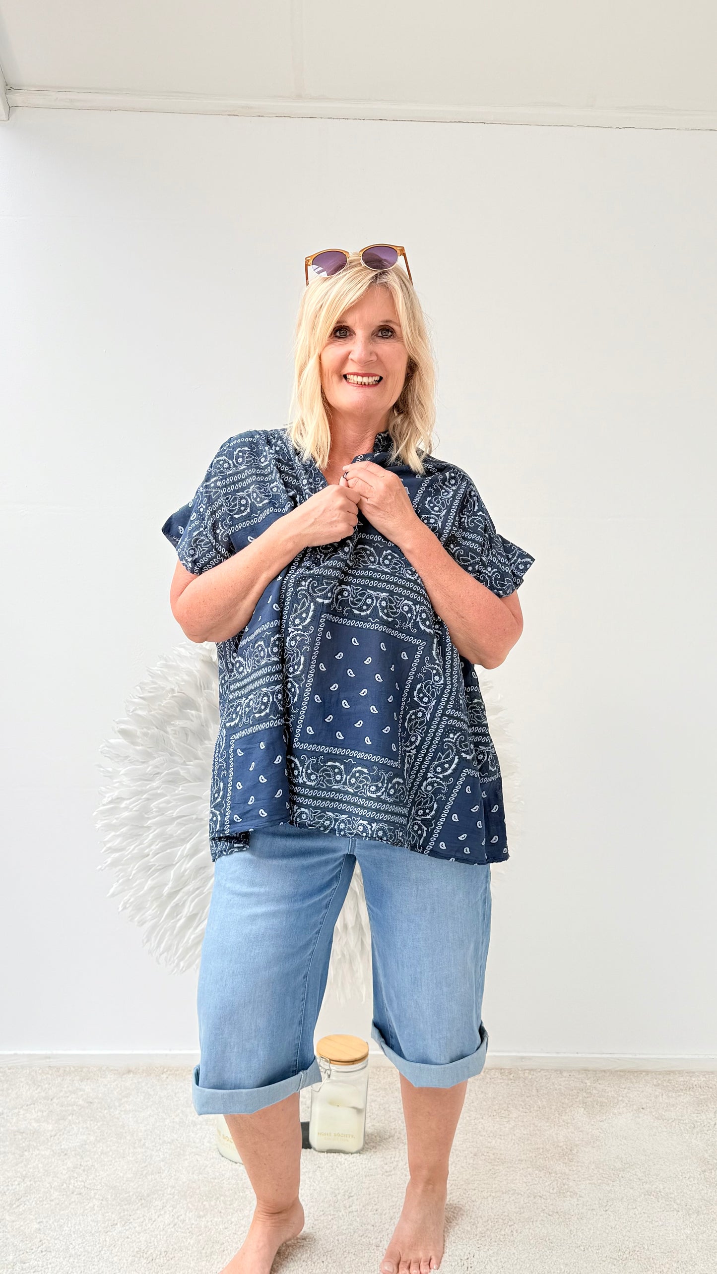 BLUSE IM PAISLEY PRINT "BLAU"