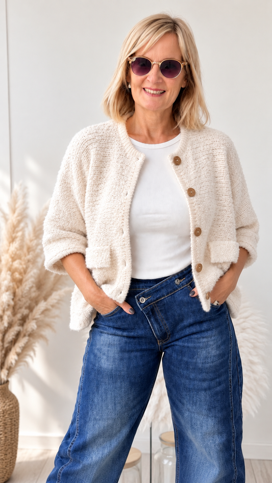 STRICKJACKE "BOUCLE" BEIGE