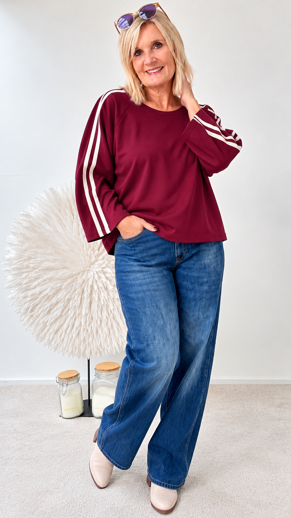 SWEATSHIRT BORDEAUX MIT STREIFEN