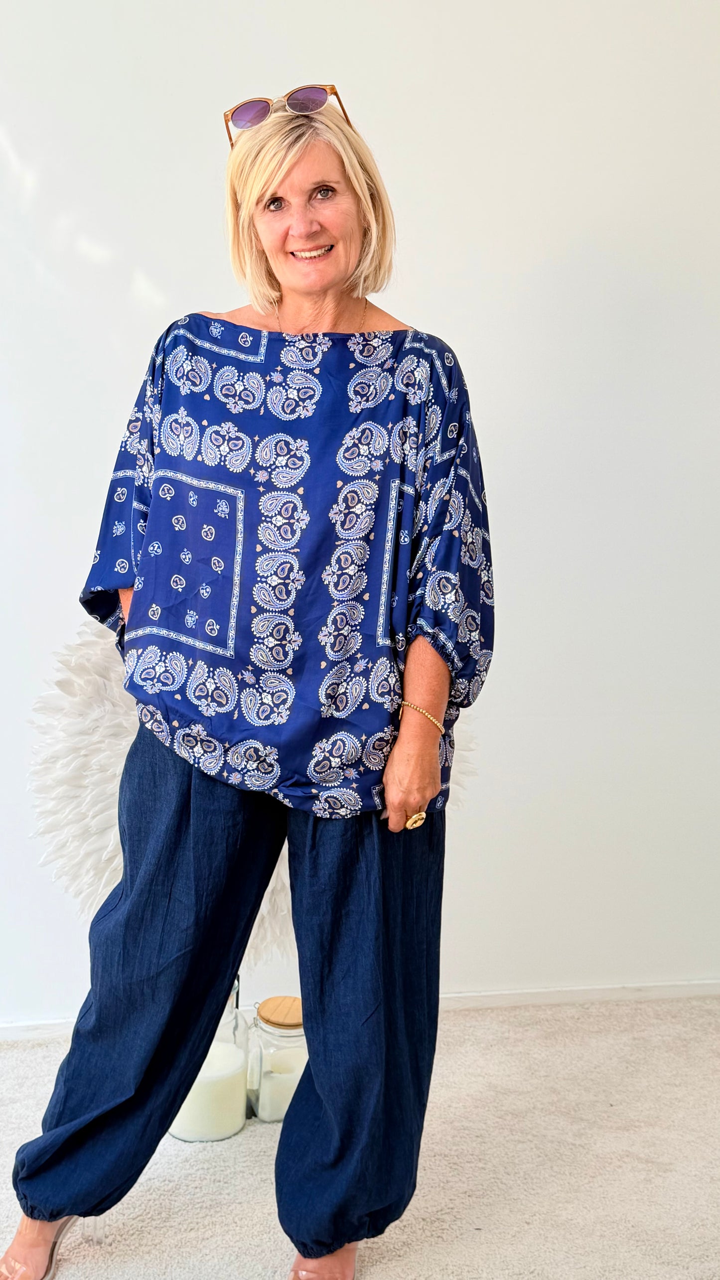 BLUSE GEMUSTERT " DUNKEL BLAU"