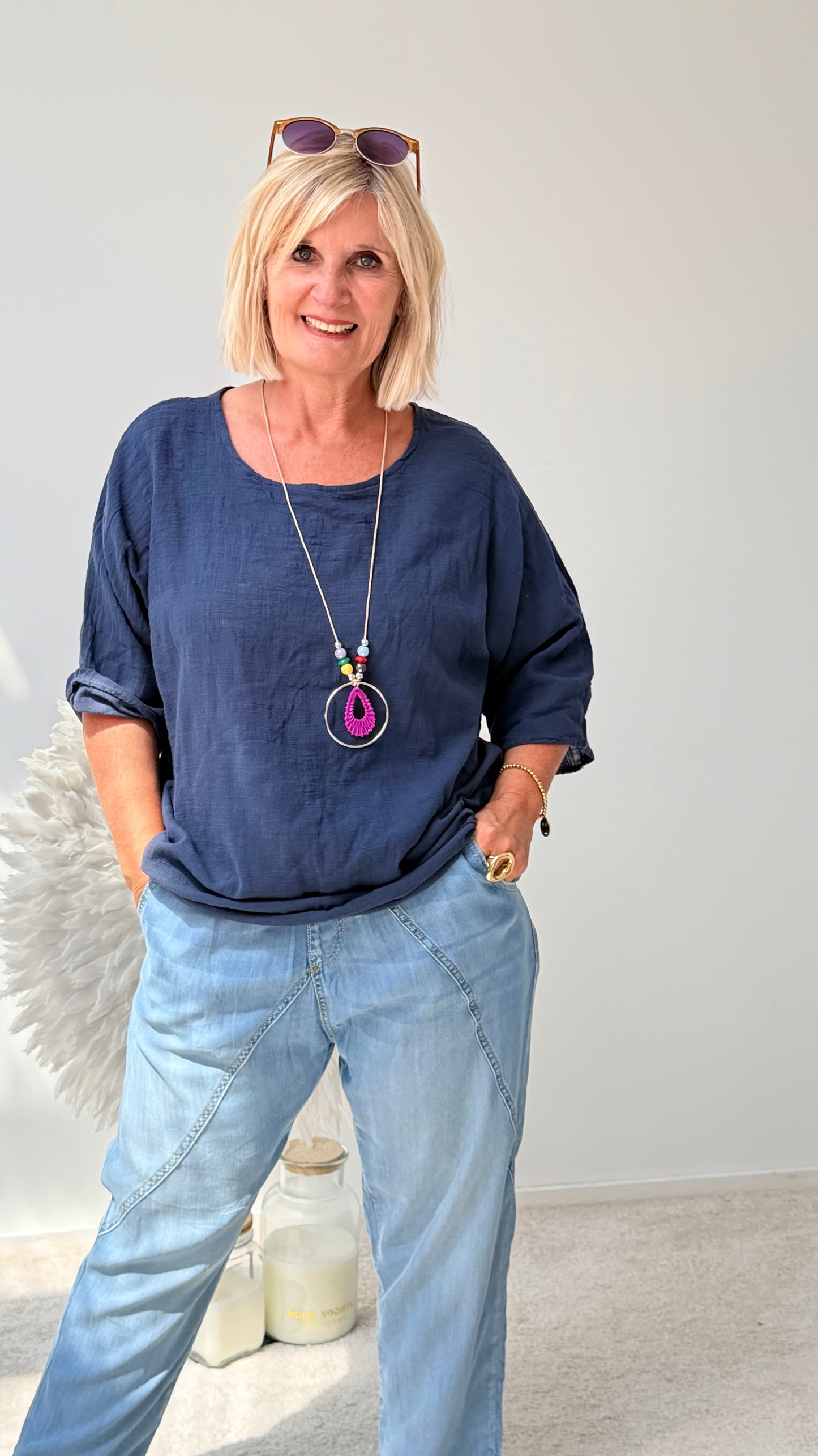 BLUSE MIT KETTE " MITTERNACHT BLAU"