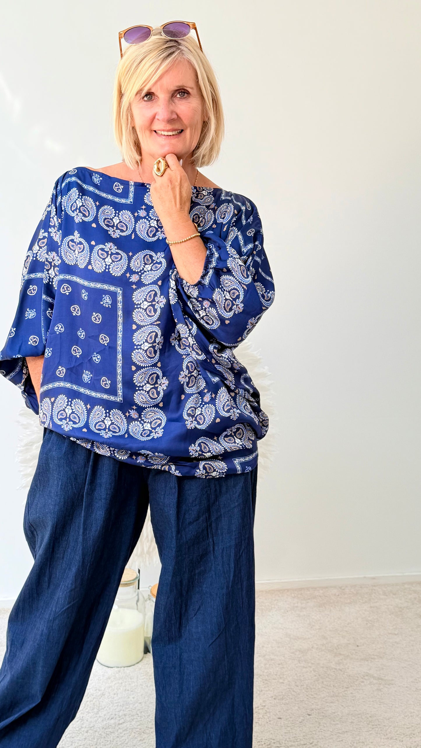 BLUSE GEMUSTERT " DUNKEL BLAU"