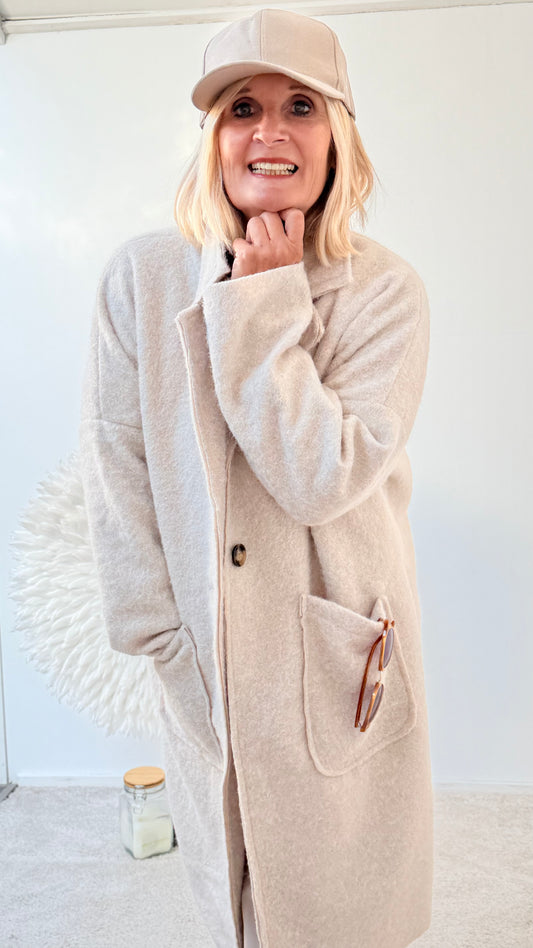 MÄNTEL IN WEICHER WOLLOPTIK BEIGE MELIERT"