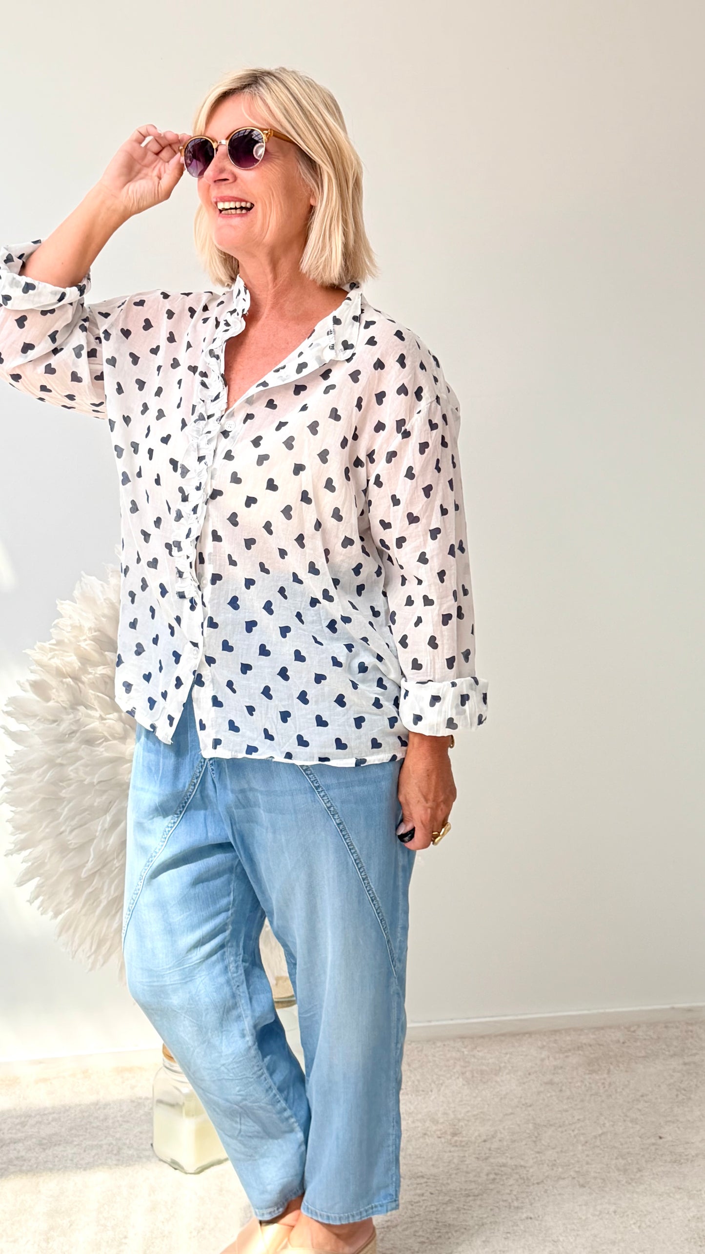 BLUSE "HERZEN" BLAU