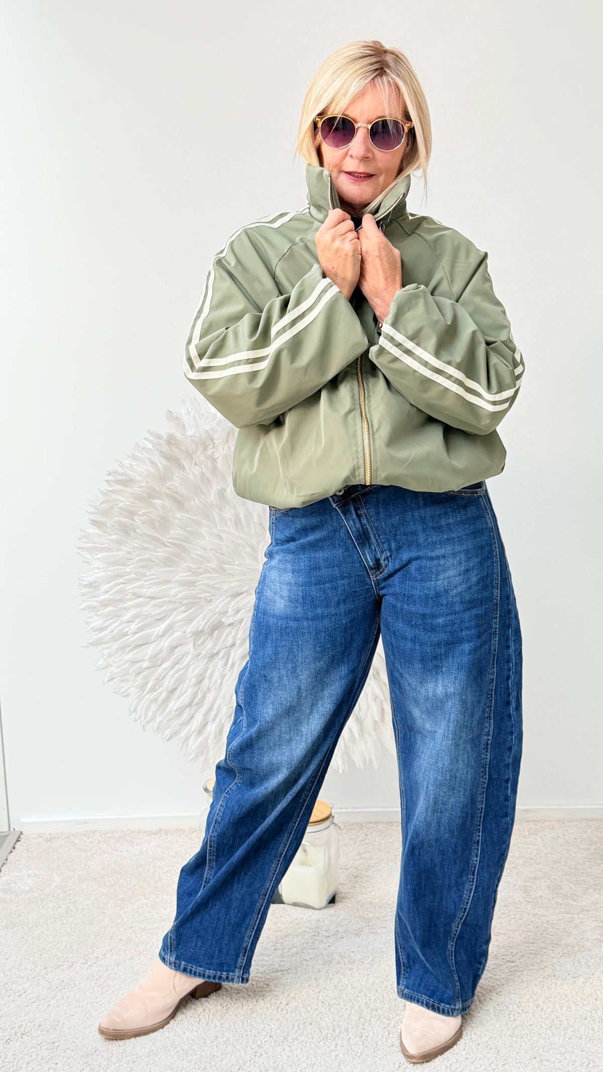 BLOUSON JACKE MIT STREIFEN "OLIVE"