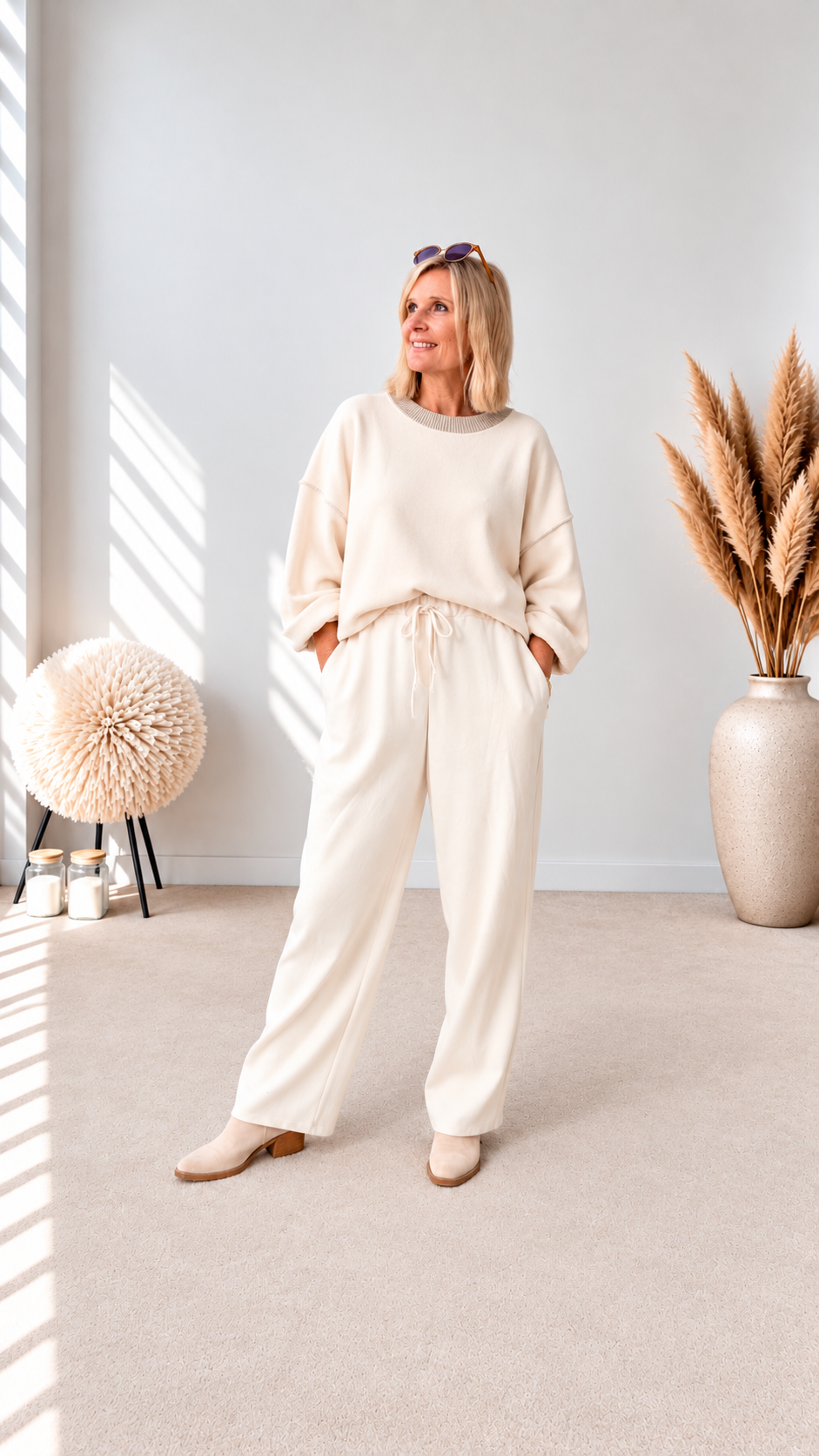 SWEATSHIRT KURZ MIT STRICK- HALSBÜNDCHEN "BEIGE"