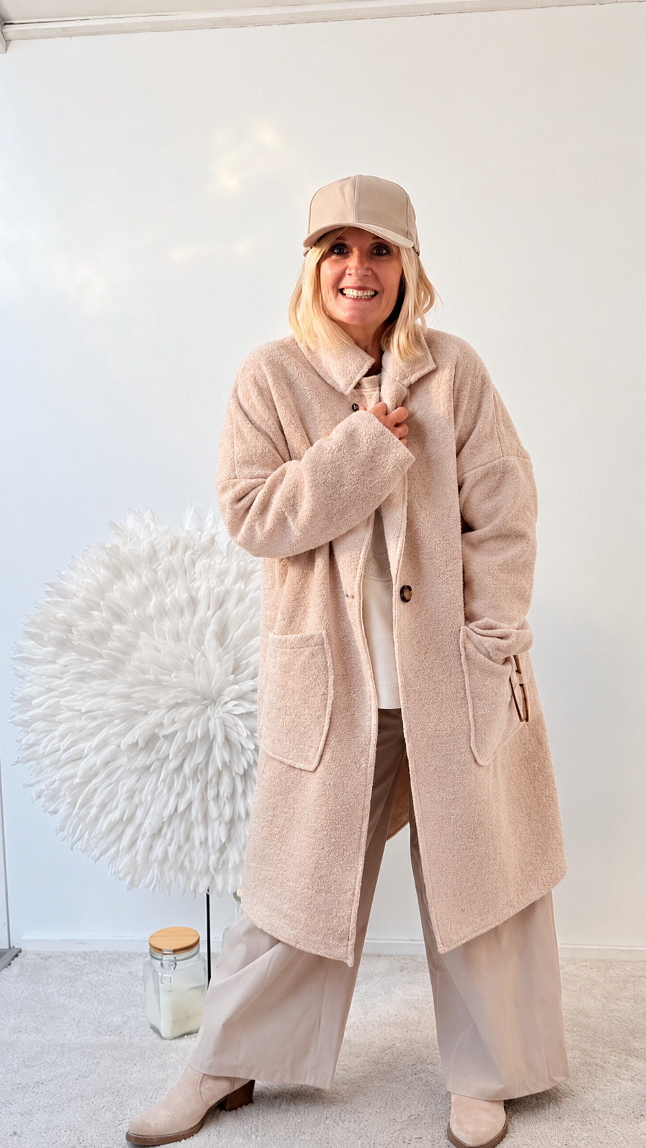 MÄNTEL IN WEICHER WOLLOPTIK "BEIGE“  MELIERT"