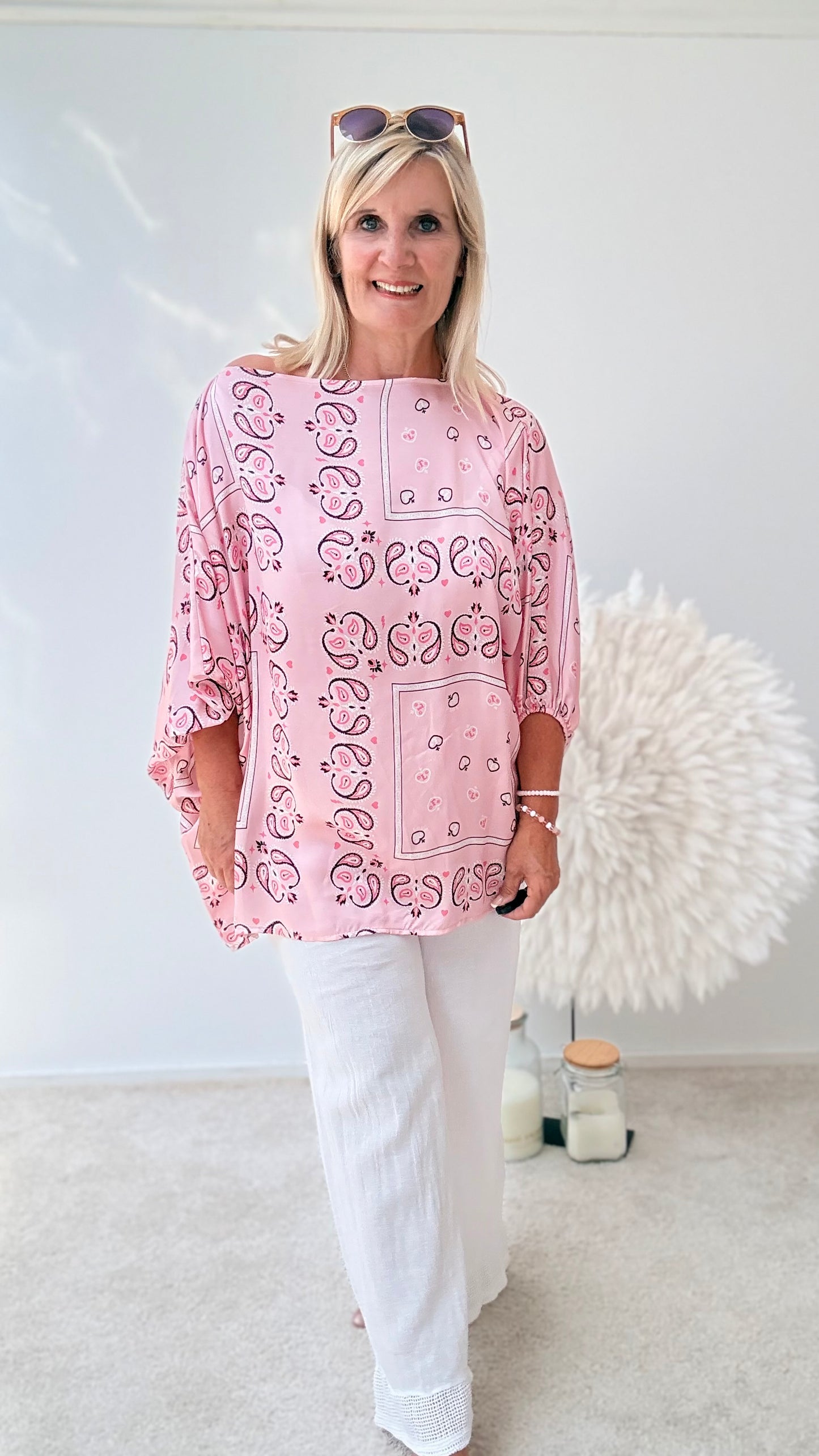 BLUSE GEMUSTER IN ROSA