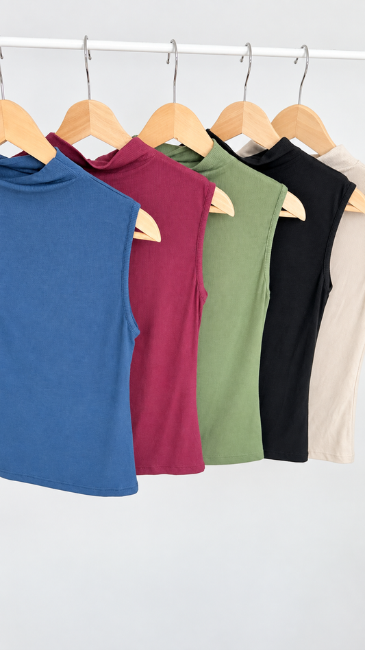 ÄRMELLOSE MOCK NECK SHIRT "VERSCHIEDENEN FARBEN"