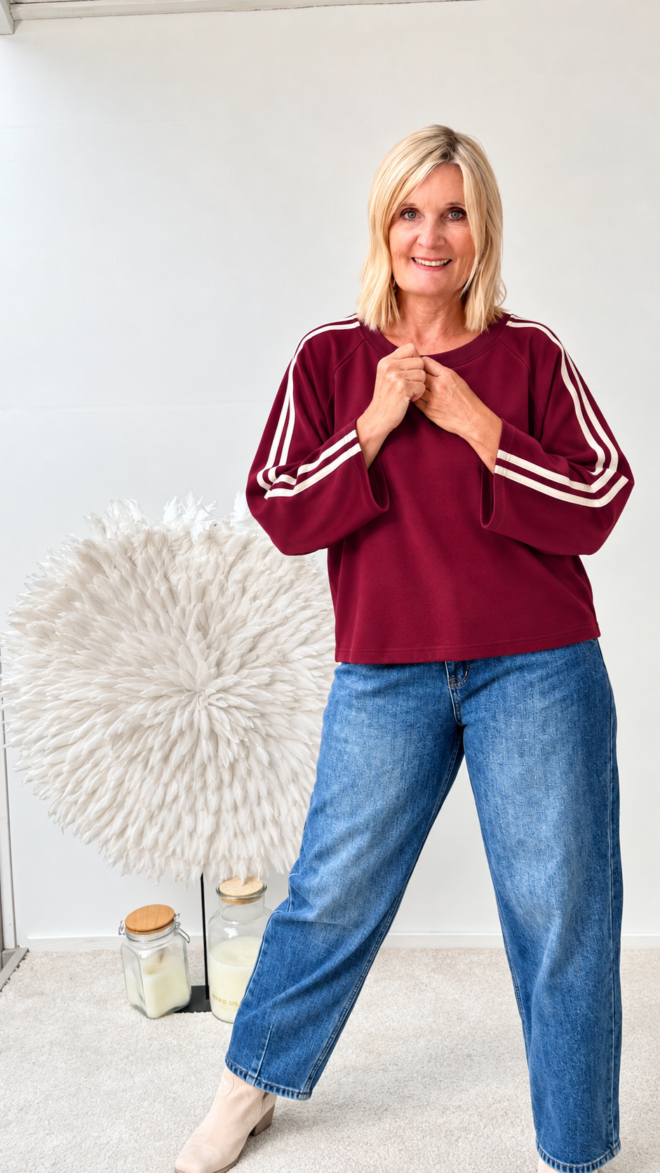 SWEATSHIRT BORDEAUX MIT STREIFEN