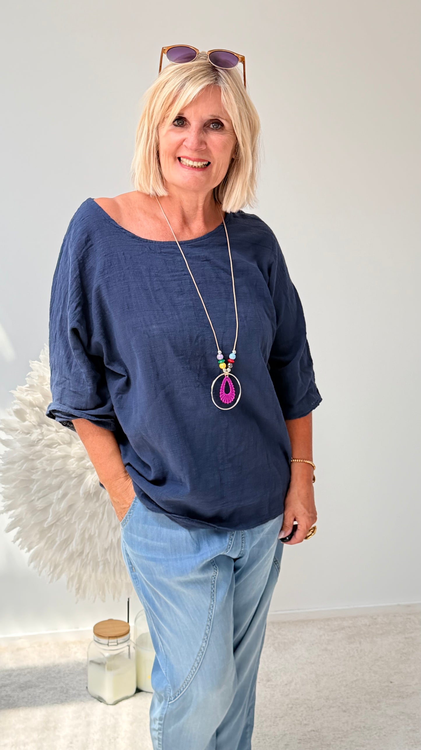 BLUSE MIT KETTE " MITTERNACHT BLAU"