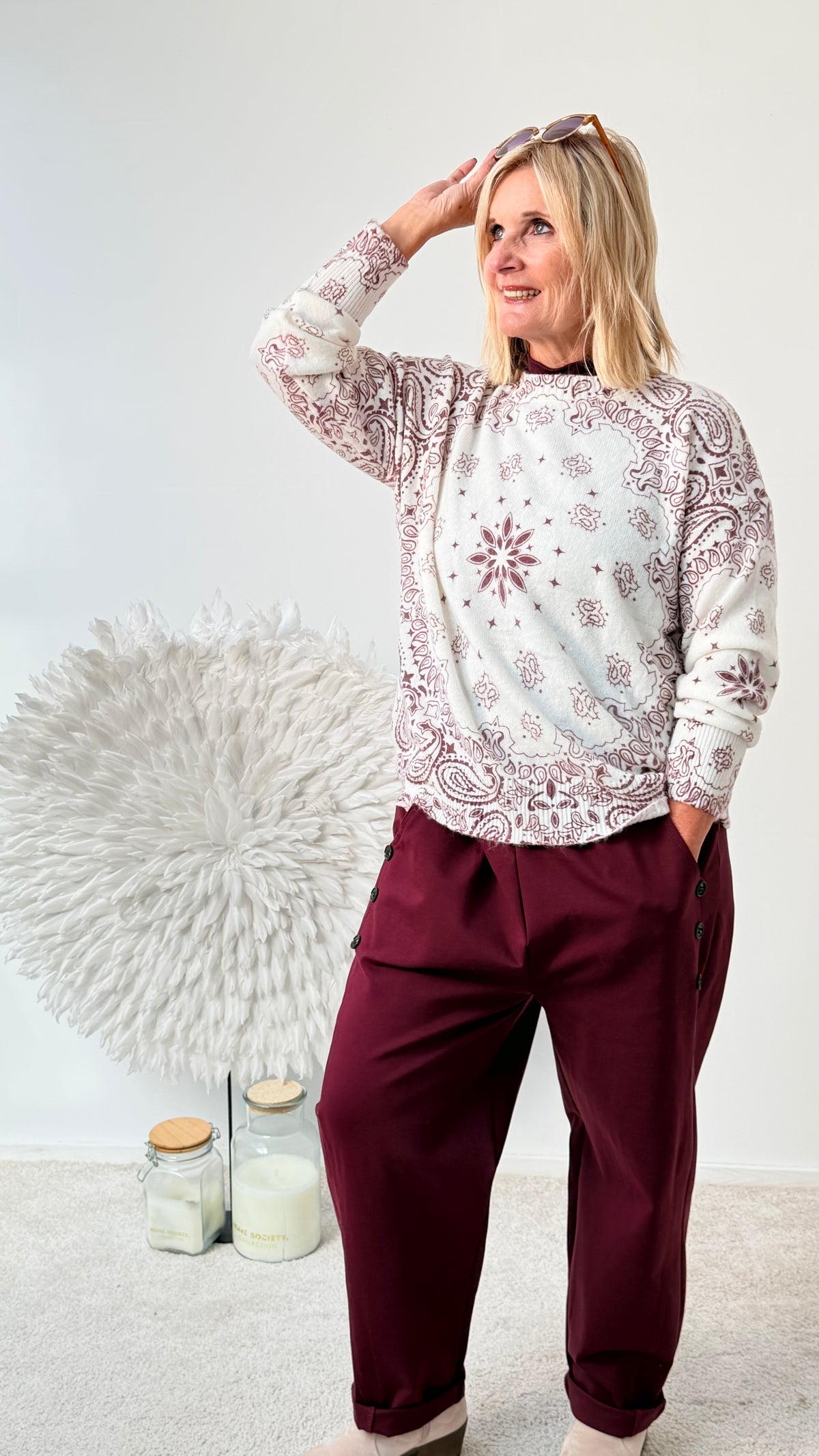 PULLI MIT MUSTER "ECRU"