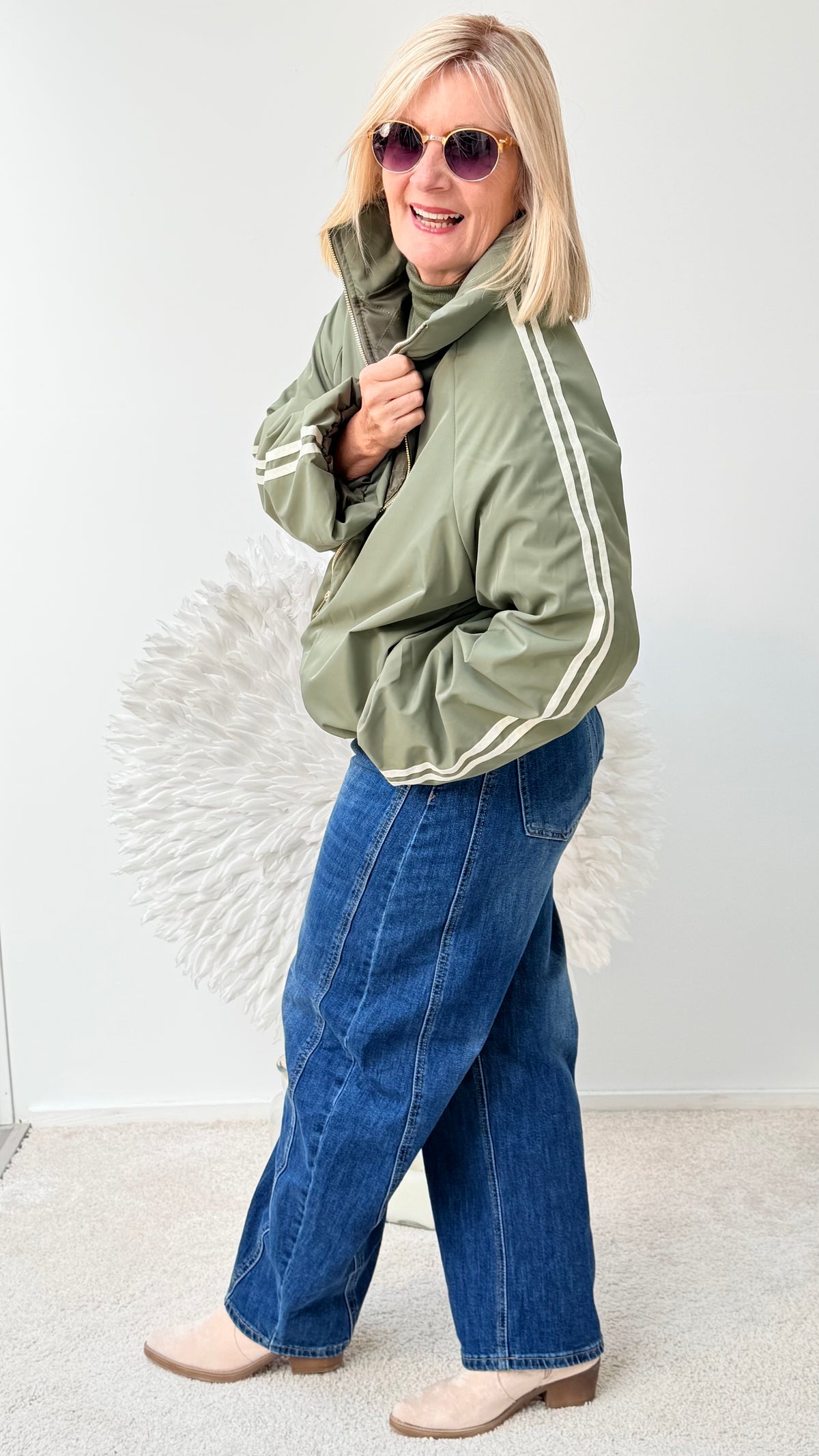 BLOUSON JACKE MIT STREIFEN "OLIVE"
