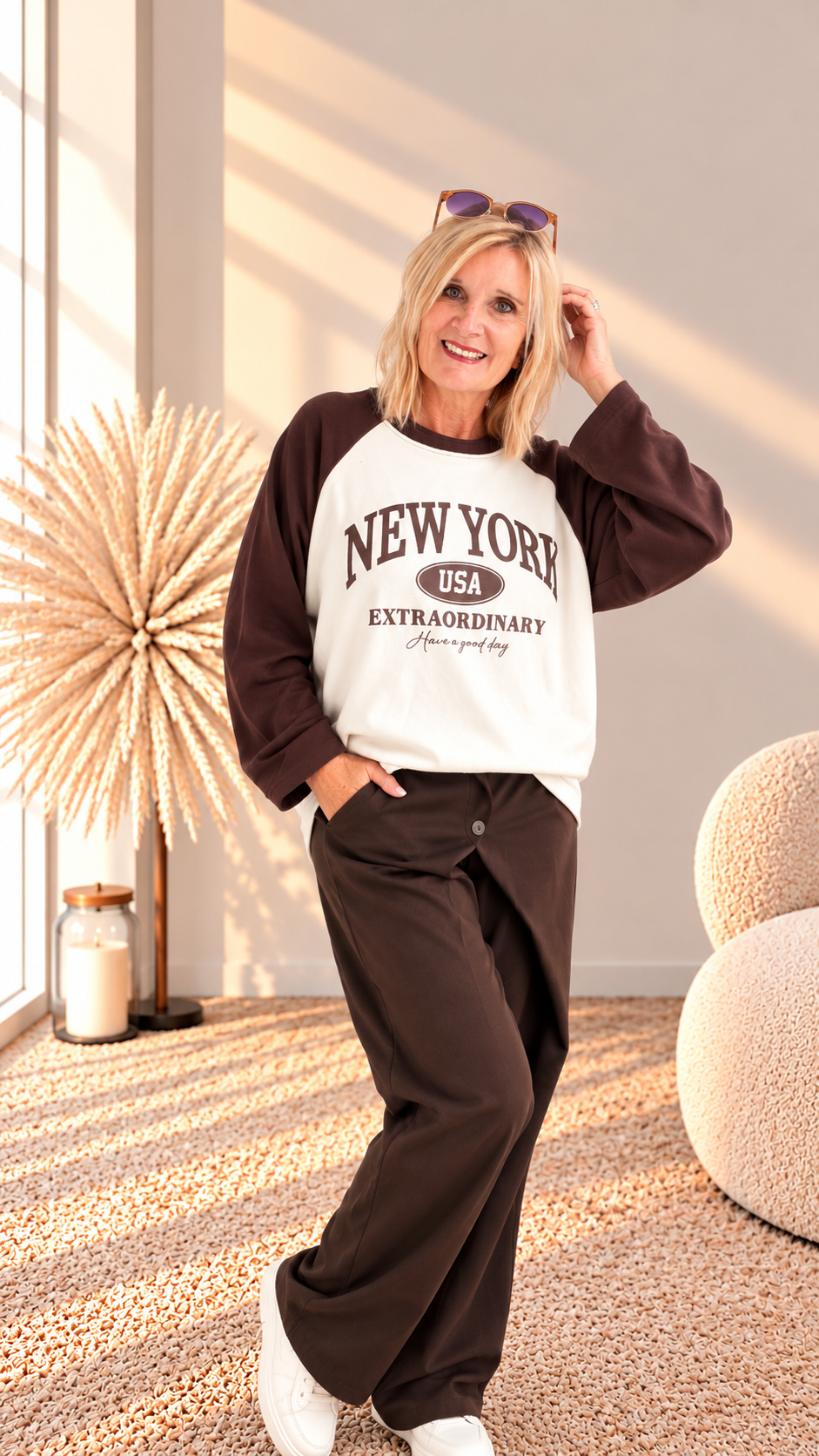 OBERTEIL MIT FRONT DRUCK " NEW YORK" BRAUN