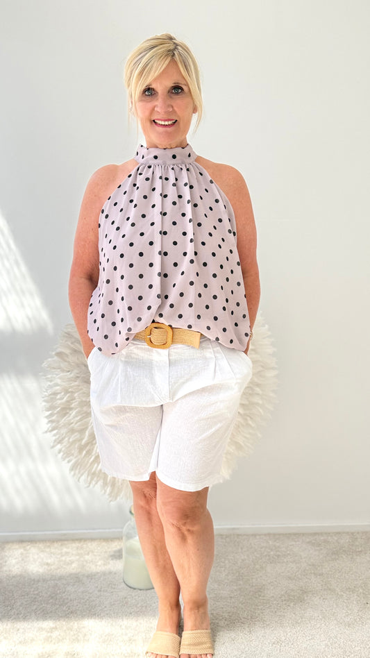BLUSEN TOP MIT PUNKTEN "TAUPE"