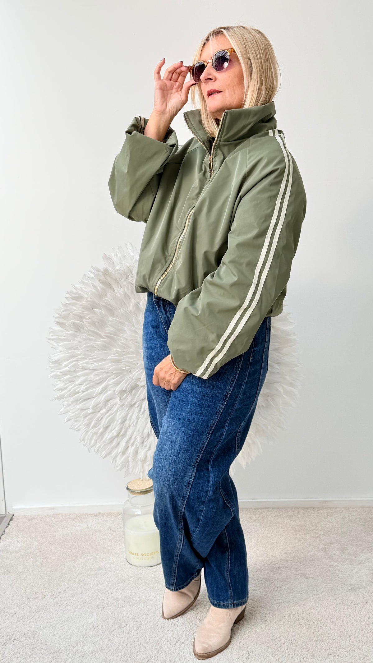 BLOUSON JACKE MIT STREIFEN "OLIVE"