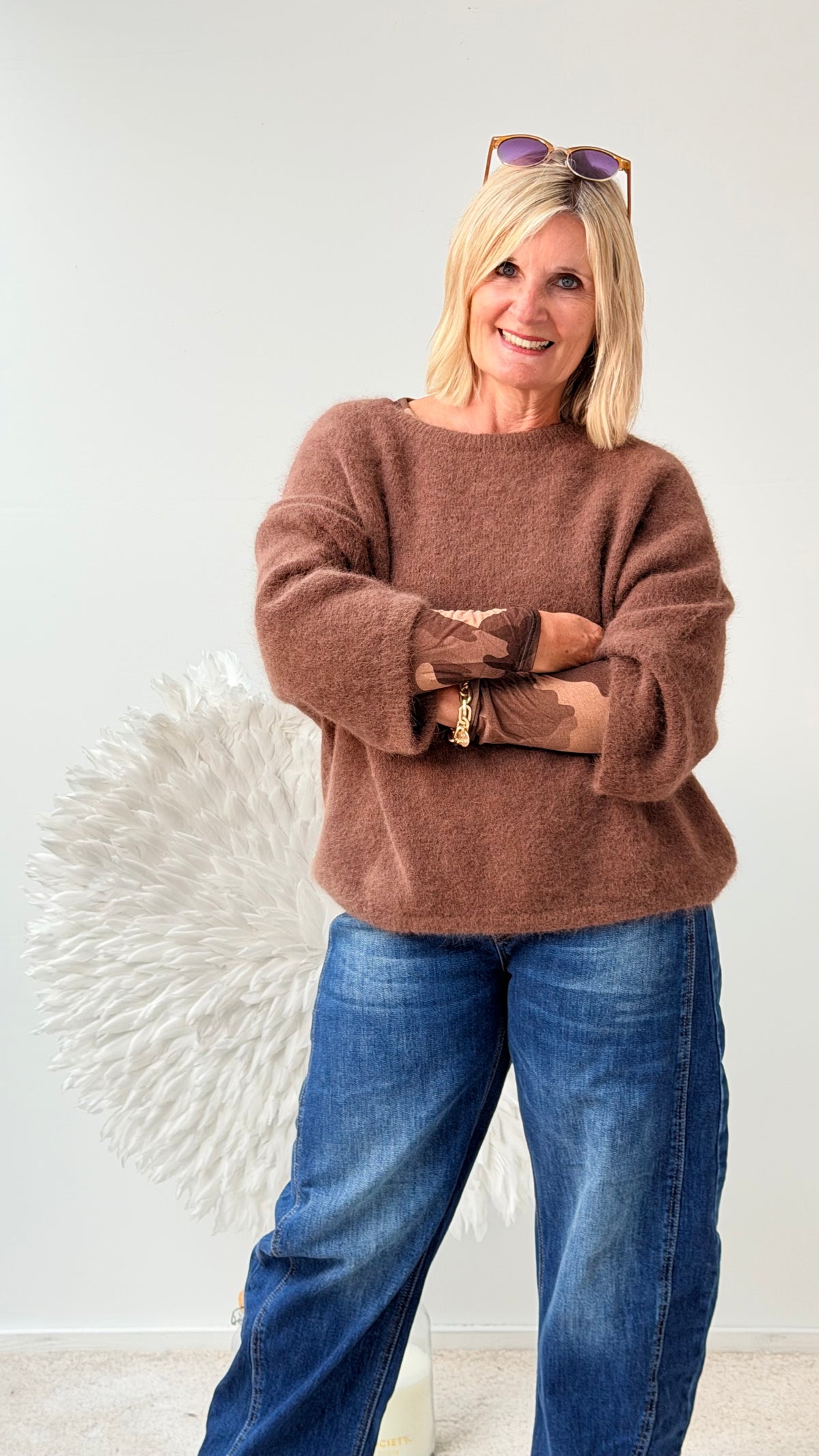 STRICKPULLI MIT 3/4 ARM " BRAUN"