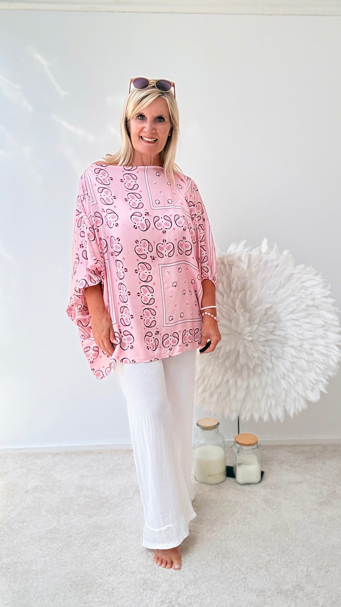 BLUSE GEMUSTER IN ROSA