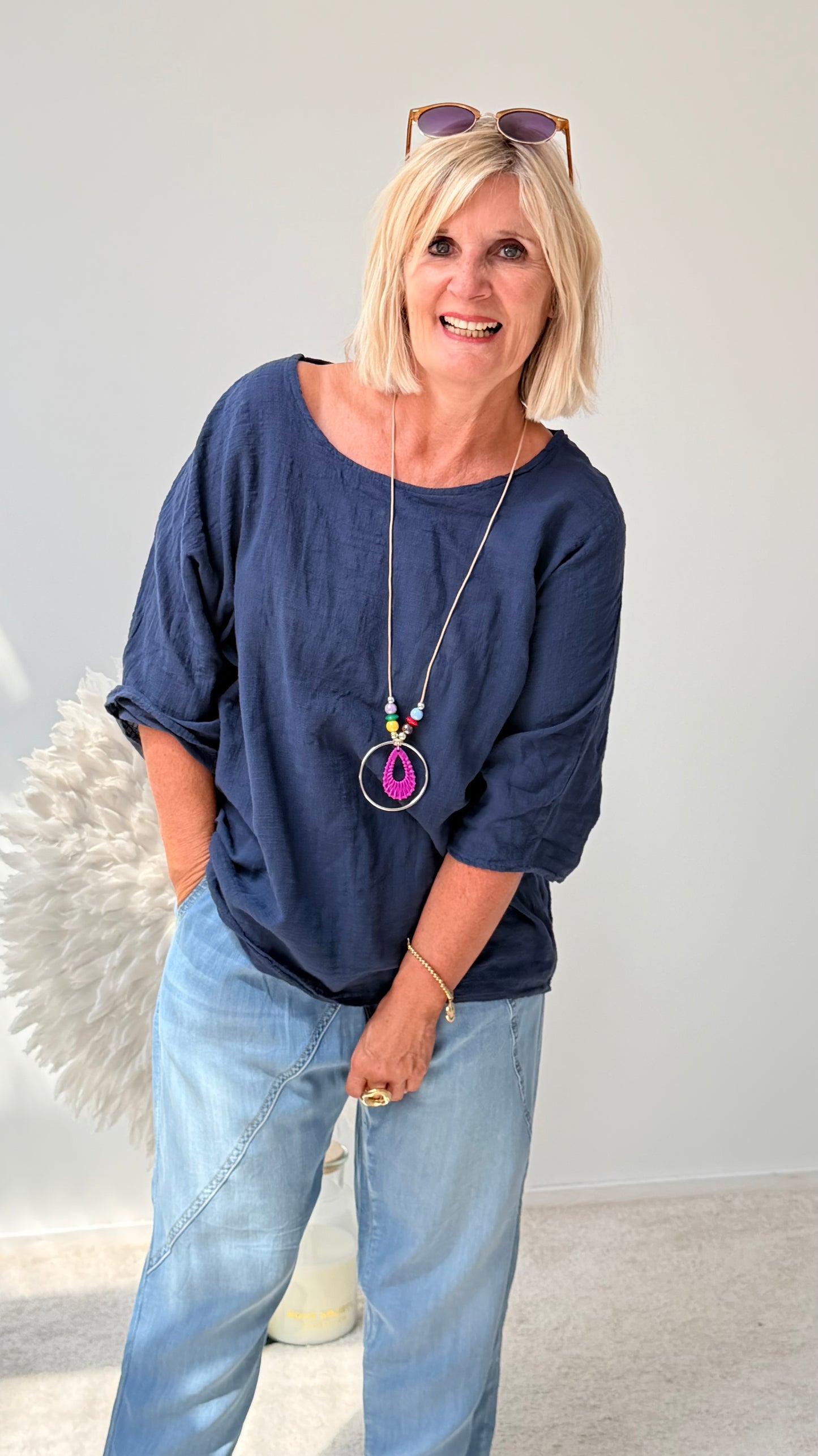 BLUSE MIT KETTE " MITTERNACHT BLAU"