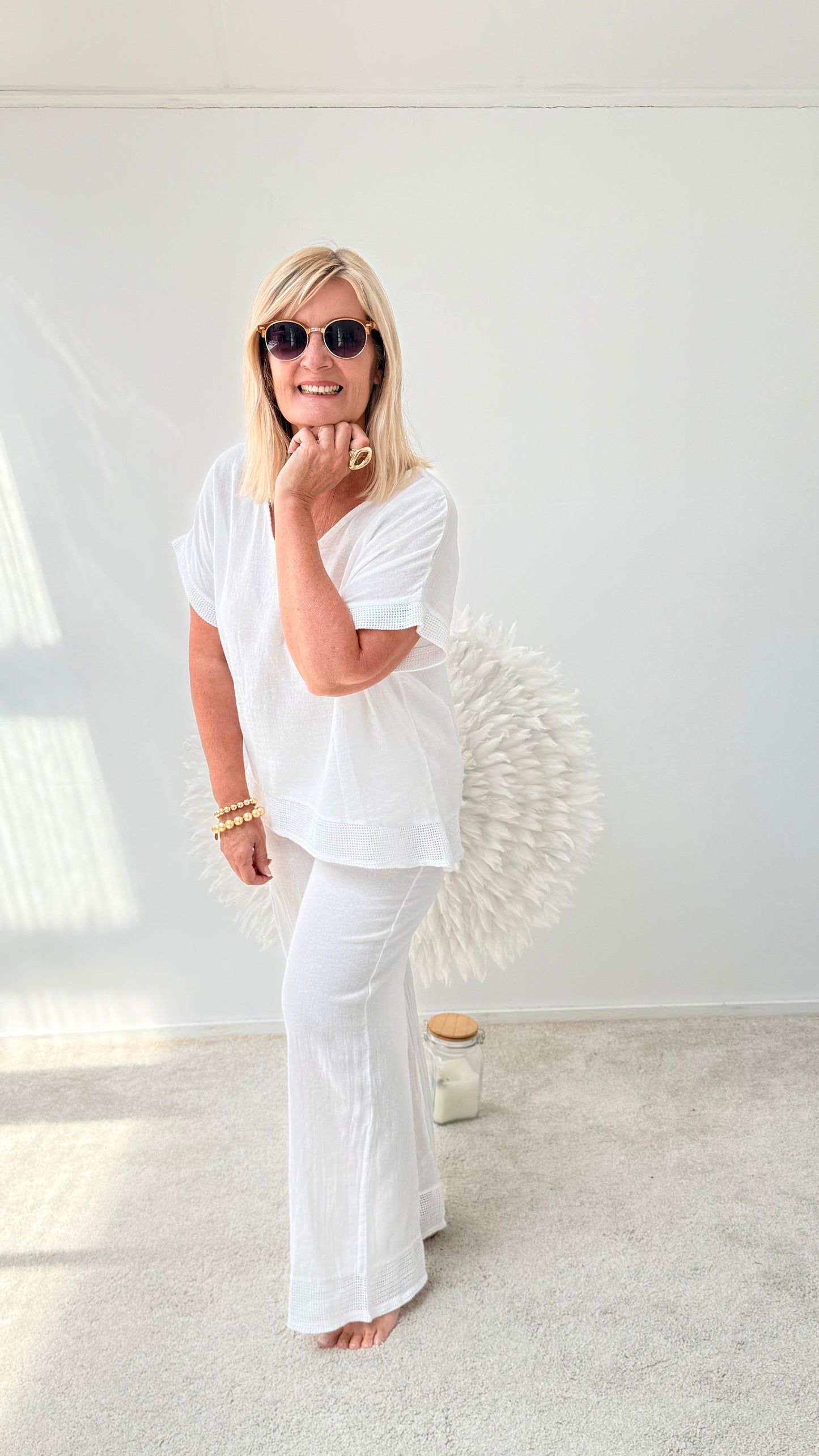 2-TEILER "BLUSE UND HOSE" WEIß