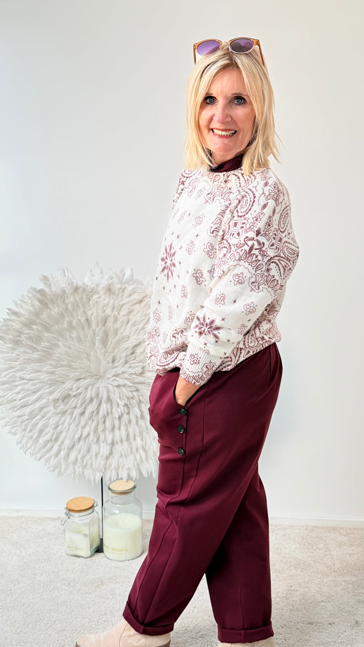 PULLI MIT MUSTER "ECRU"