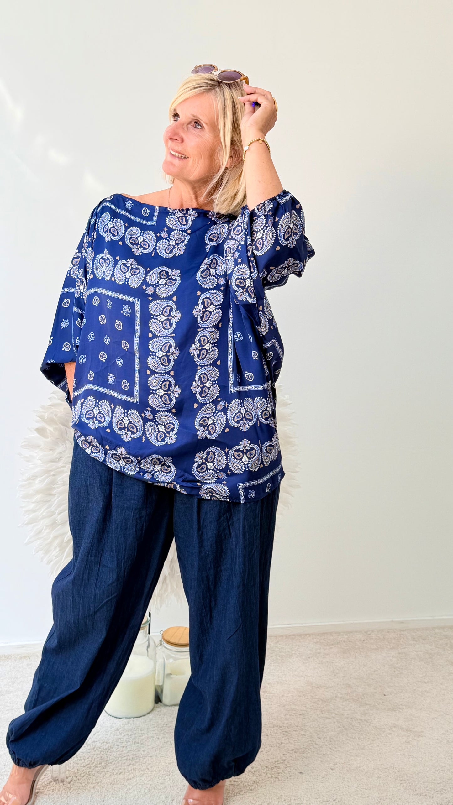 BLUSE GEMUSTERT " DUNKEL BLAU"