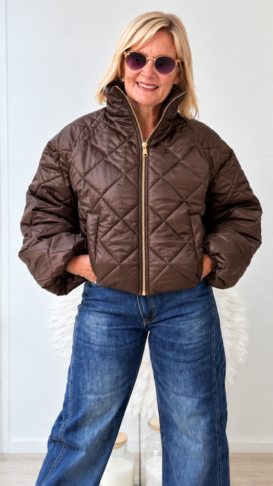 STEPPJACKE MIT STEHKRAGEN BRAUN