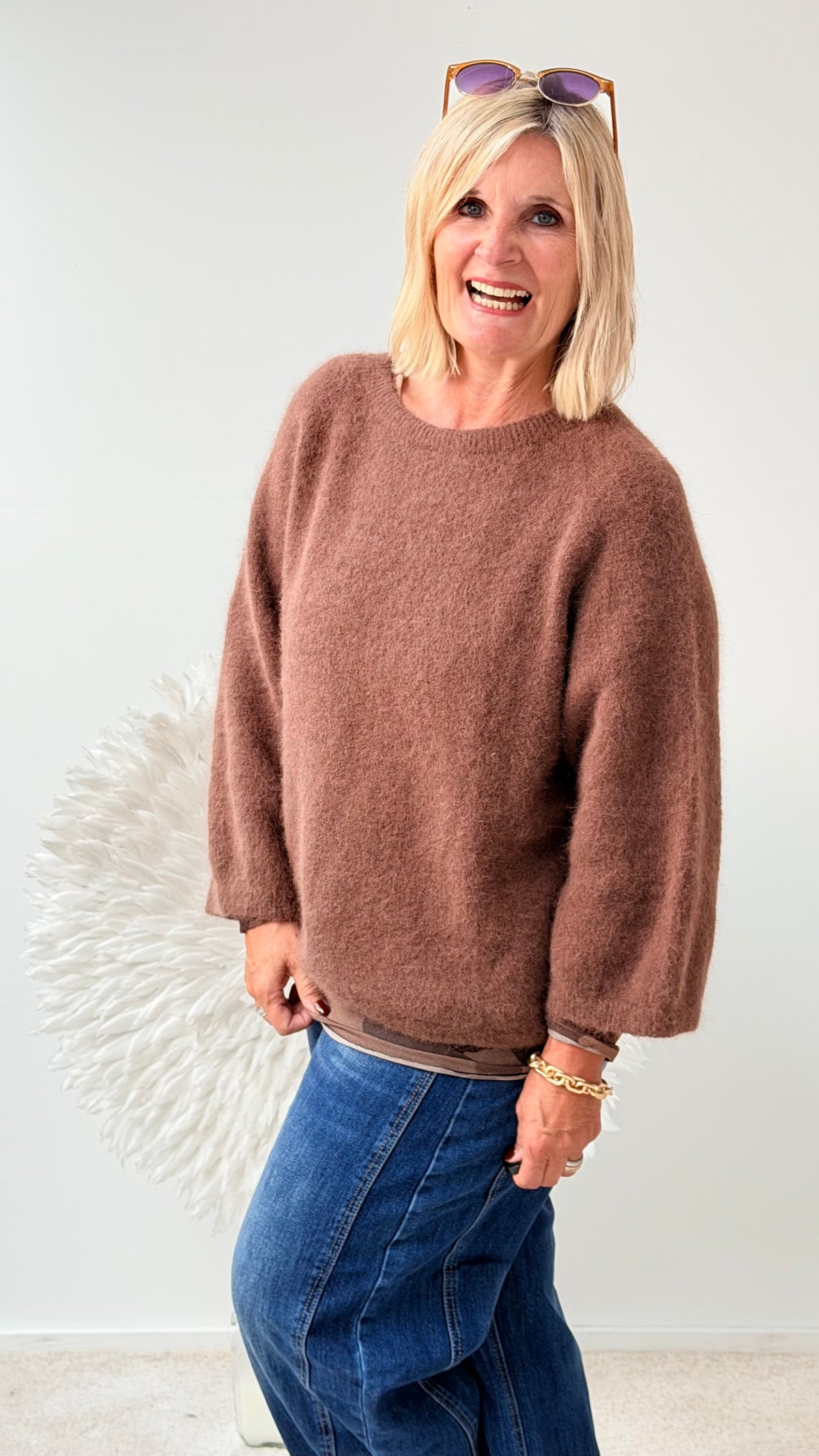 STRICKPULLI MIT 3/4 ARM " BRAUN"