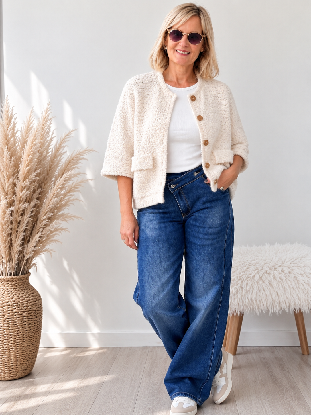 STRICKJACKE "BOUCLE" BEIGE