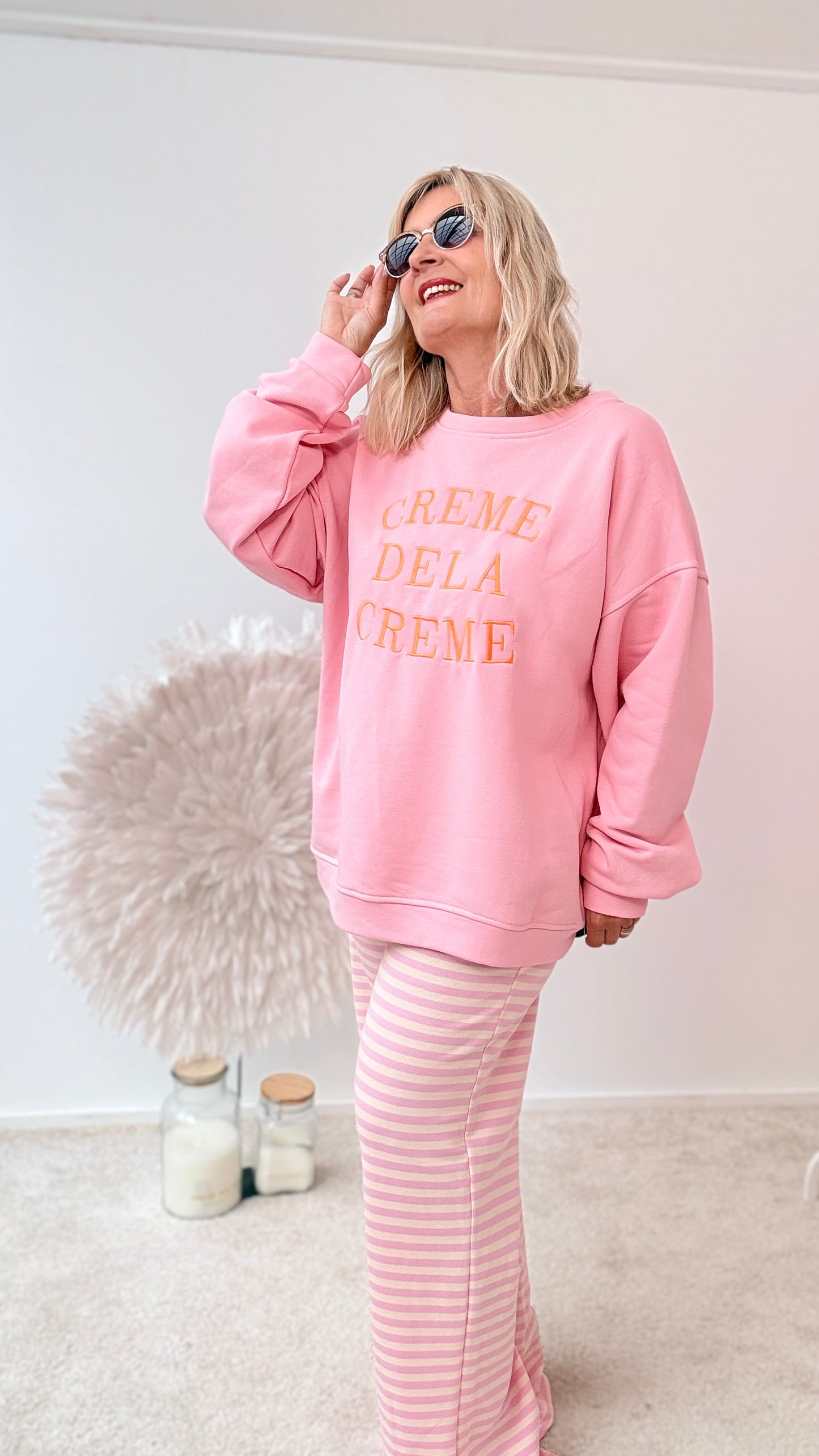 SWEATSHIRT " CREME DE LA CREME" ROSA MIT ORANGE"