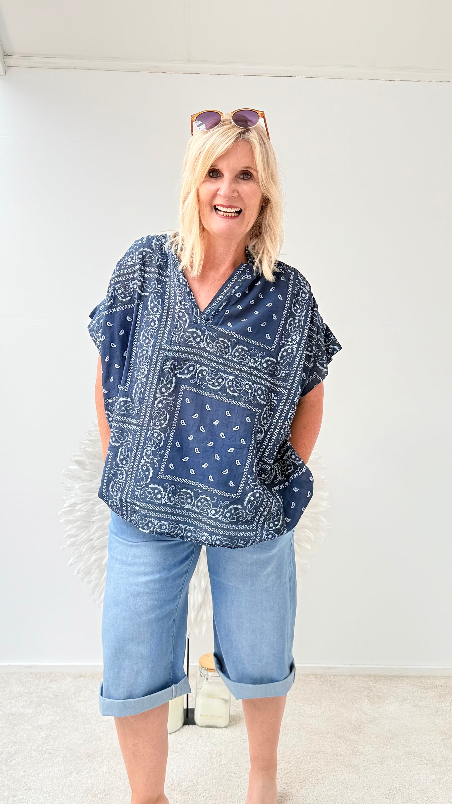 BLUSE IM PAISLEY PRINT "BLAU"