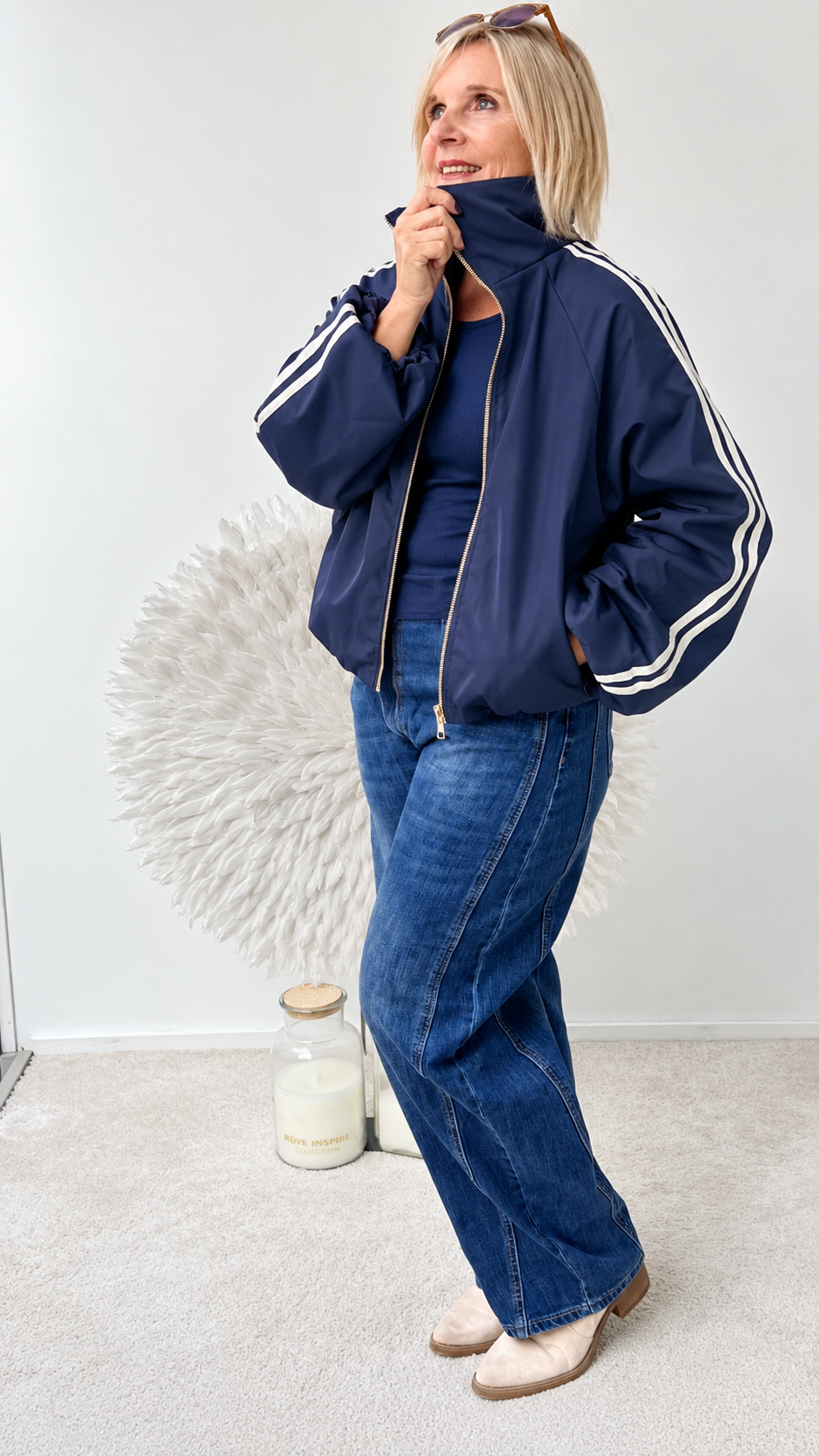 BLOUSON JACKE MIT STREIFEN "BLAU"