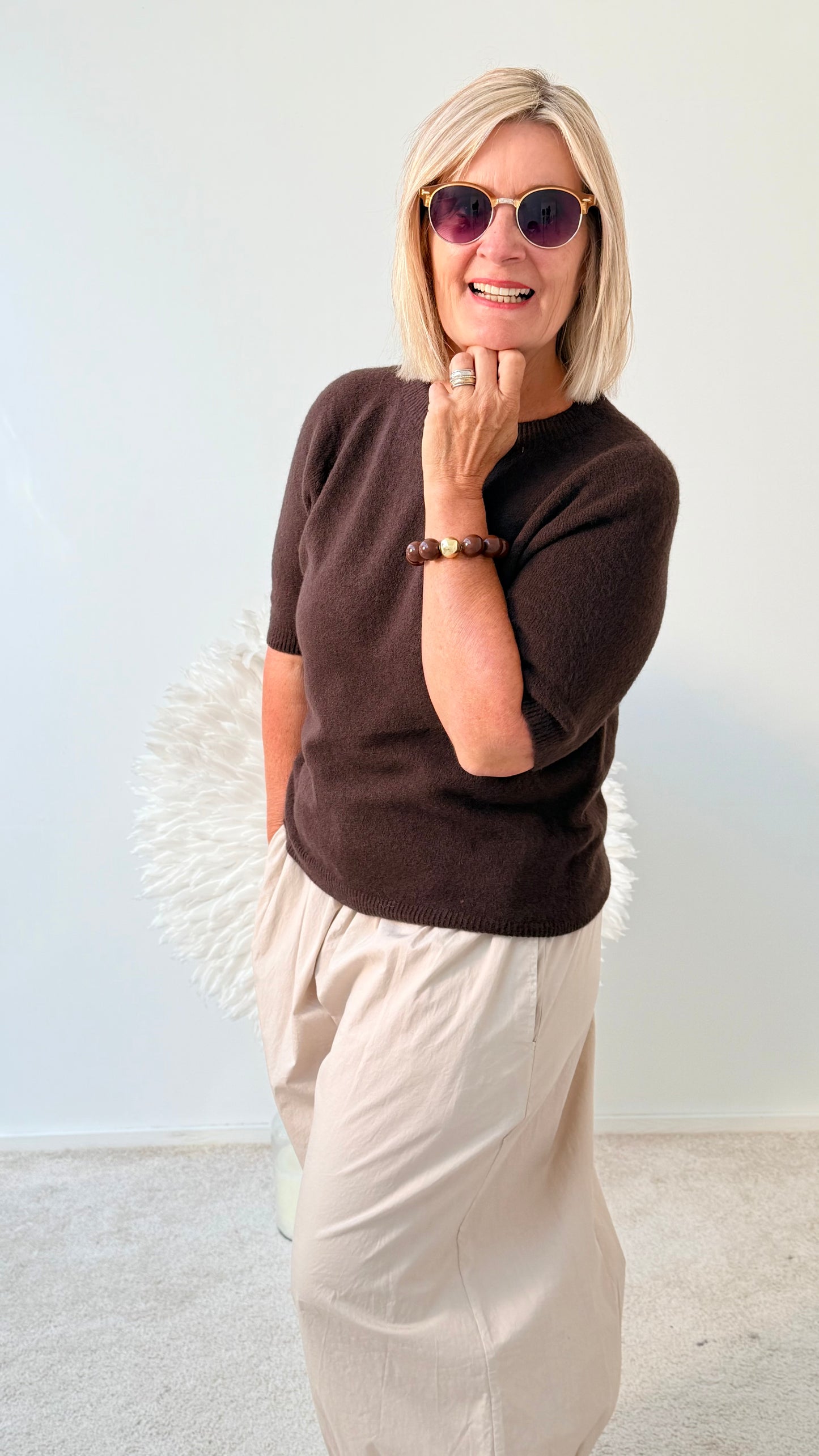 BASIC PULLI KURZARM " BRAUN"