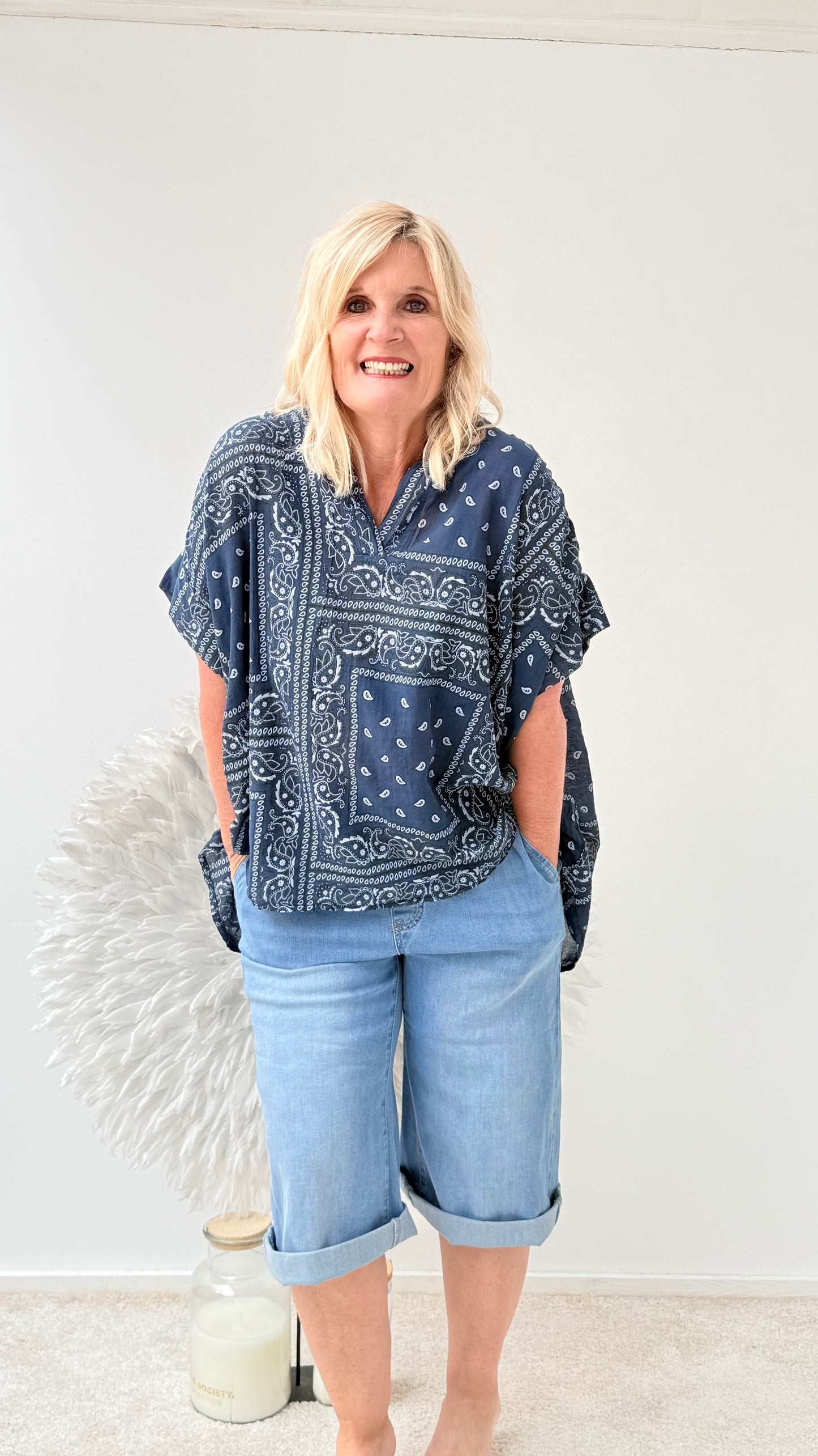 BLUSE IM PAISLEY PRINT "BLAU"