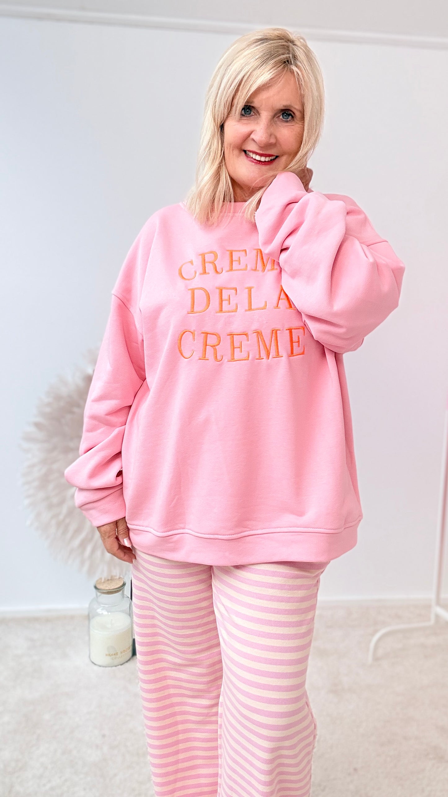 SWEATSHIRT " CREME DE LA CREME" ROSA MIT ORANGE"