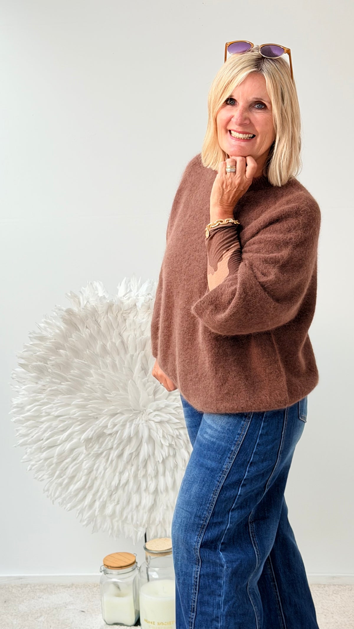 STRICKPULLI MIT 3/4 ARM " BRAUN"