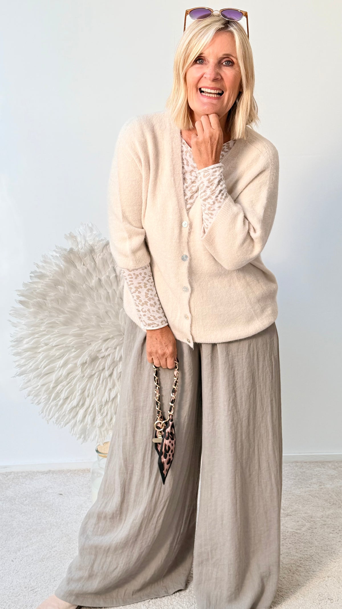 STRICKJACKE MIT 3/4 ARM "BEIGE"