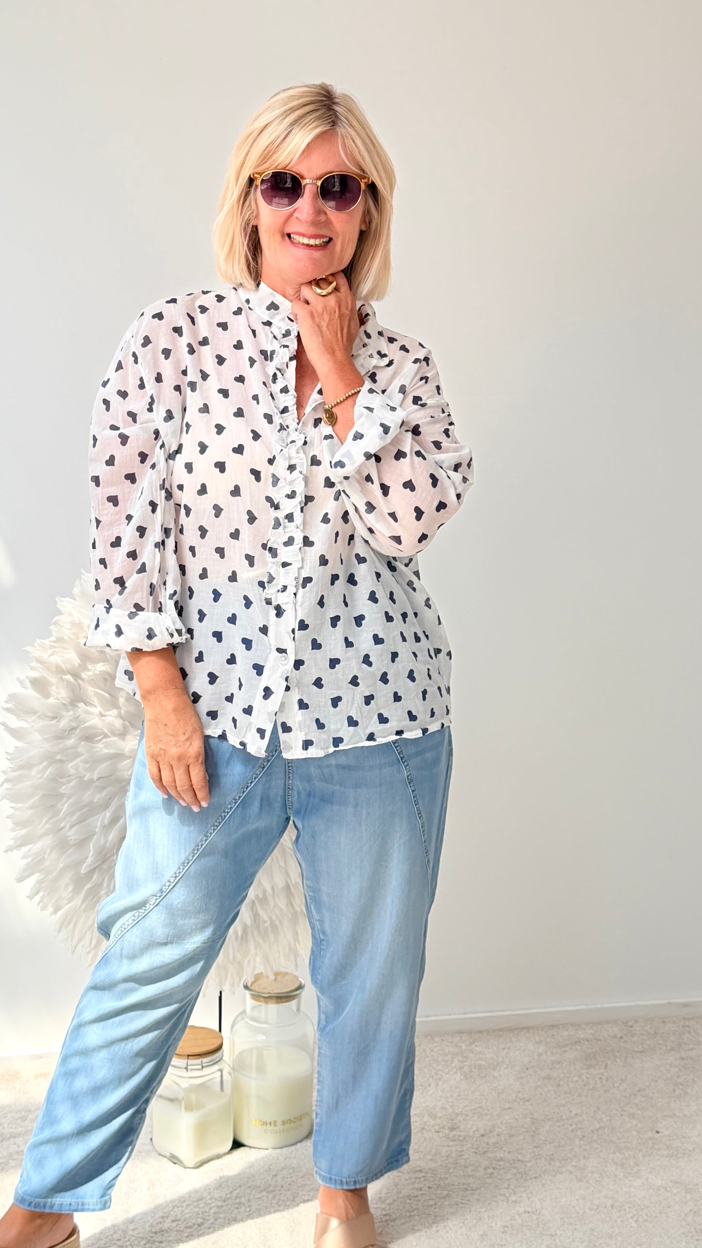 BLUSE "HERZEN" BLAU