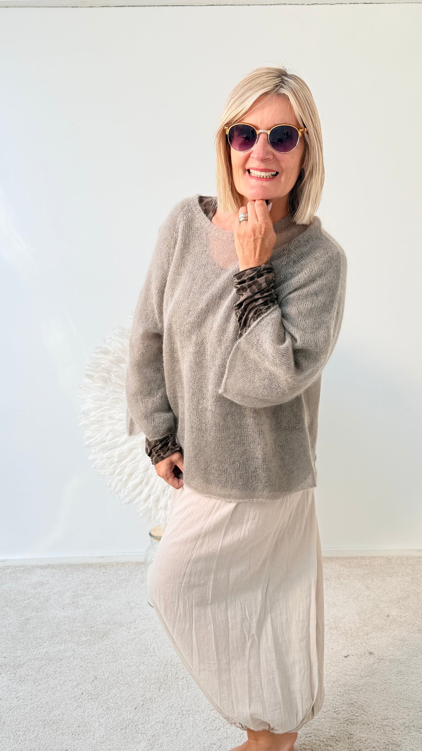 TRANSPARENTER MOHAIR PULLI " BEIGE"